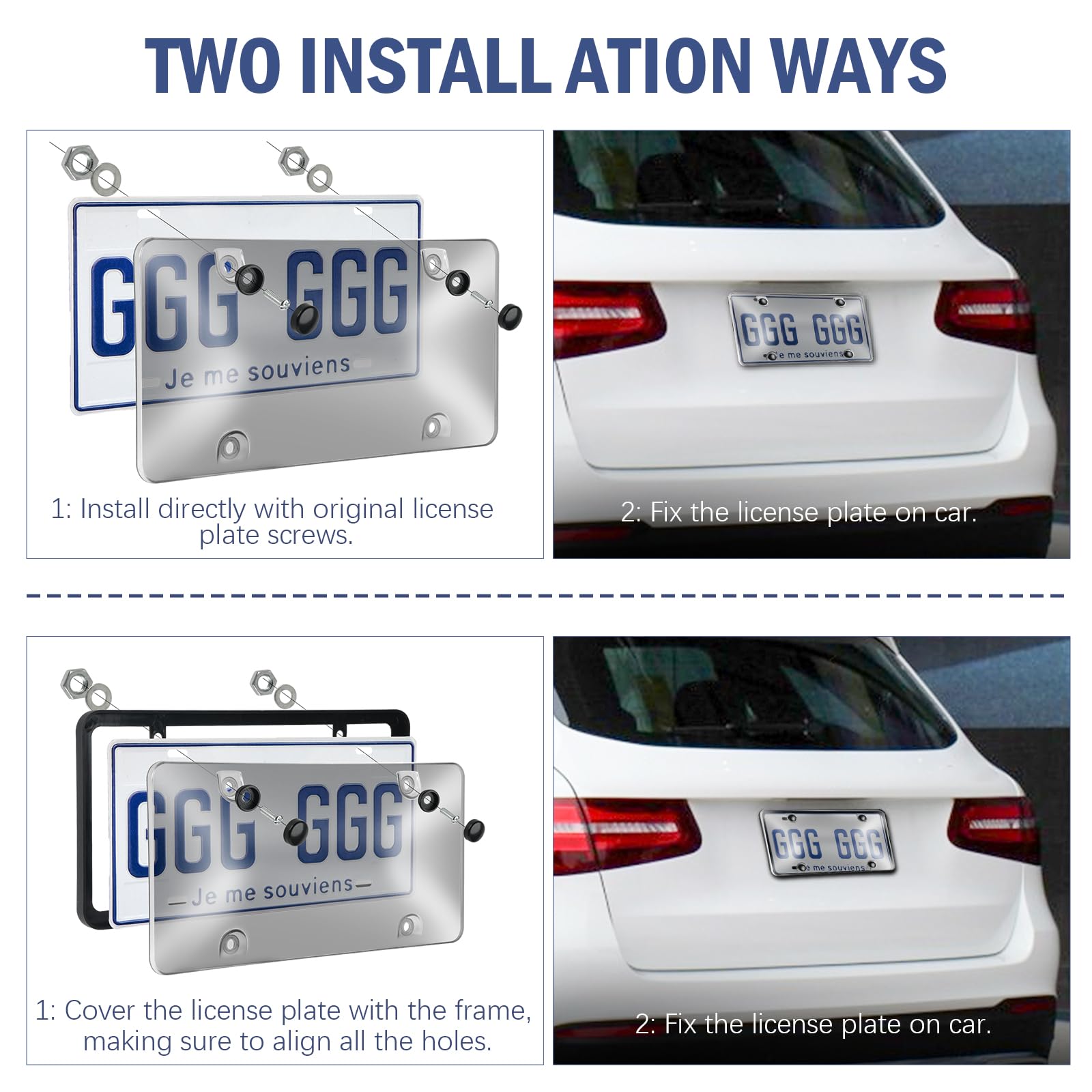 2 Pack Black License Plate Covers & Frames Combo with Screw Caps - Universal Plastic Car Accessories for Most Vehicles | Front/Rear License Plate Protector for Cars, Trucks & SUVs
