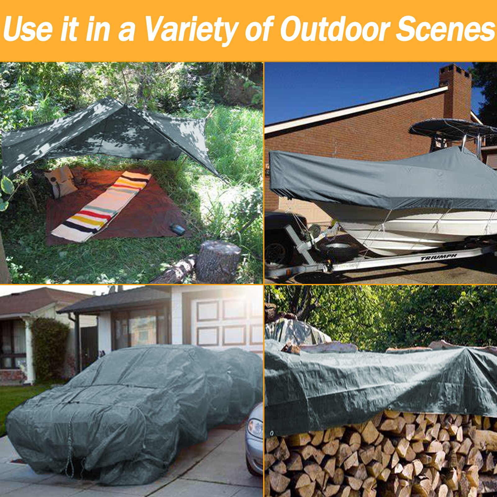 Heavy Duty Waterproof Tarps 50X50ft - Silver Poly Cover for Roof, Camping, Outdoor, Patio - Weatherproof Protection for Construction, RV, Boat & Emergency Use