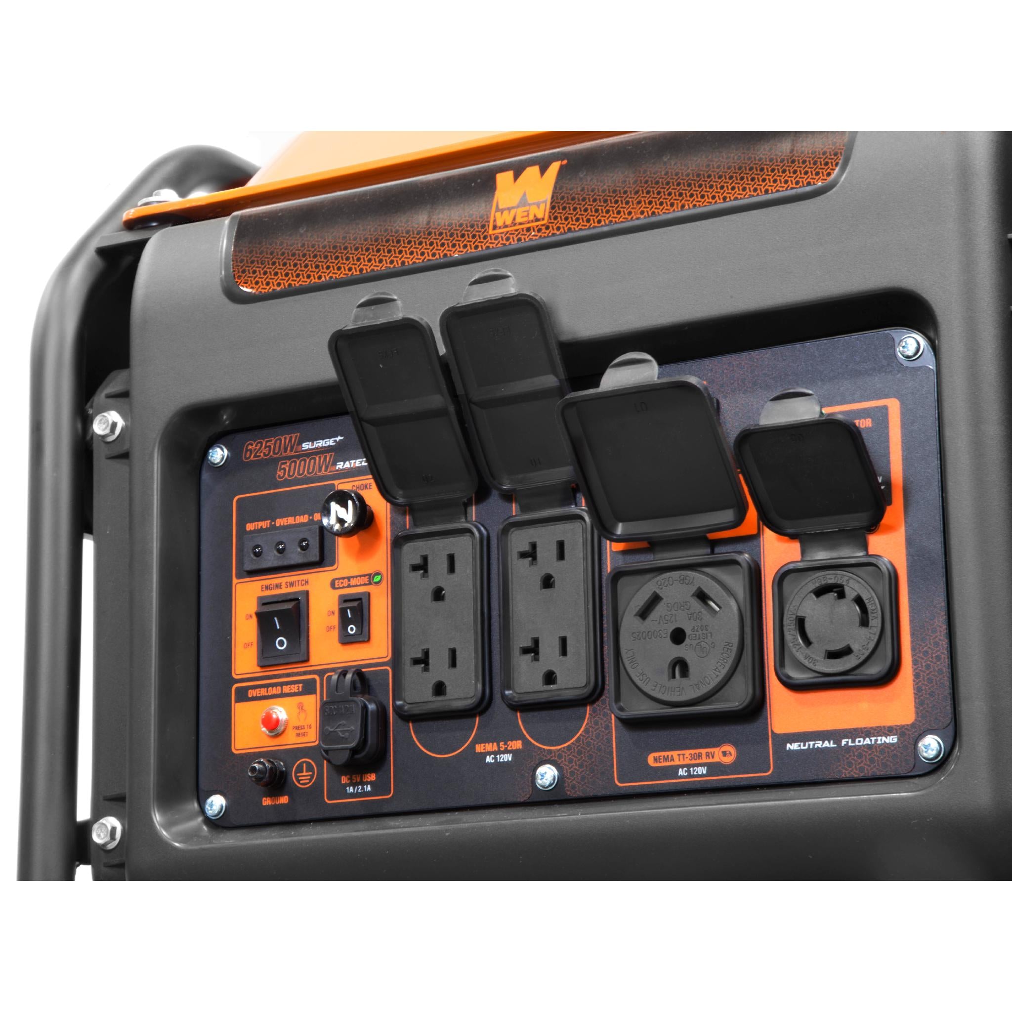 WEN GN625i 6250-Watt Portable Inverter Generator - 120V/240V Dual Fuel, CARB Compliant, RV Ready with Transfer Switch - Perfect for Camping, Home Backup Power & Outdoor Events