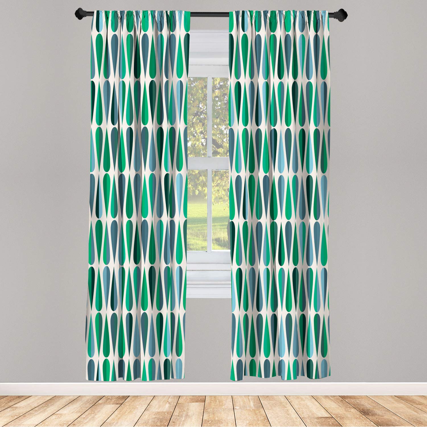 Ambesonne Retro 60s 70s Geometric Round Symmetric Window Curtains - Lightweight Decorative 2-Panel Set with Rod Pocket, 28