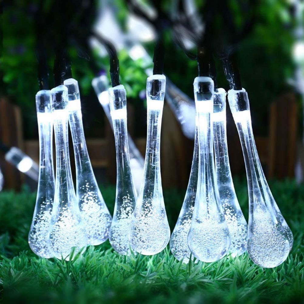 Rechargeable LED String Lights with Water Drop Design - Battery Operated Fairy Lights for Christmas, Holiday, Party & Courtyard Decorations - Perfect for Indoor Outdoor Wedding, Garden, Patio and Home Decor