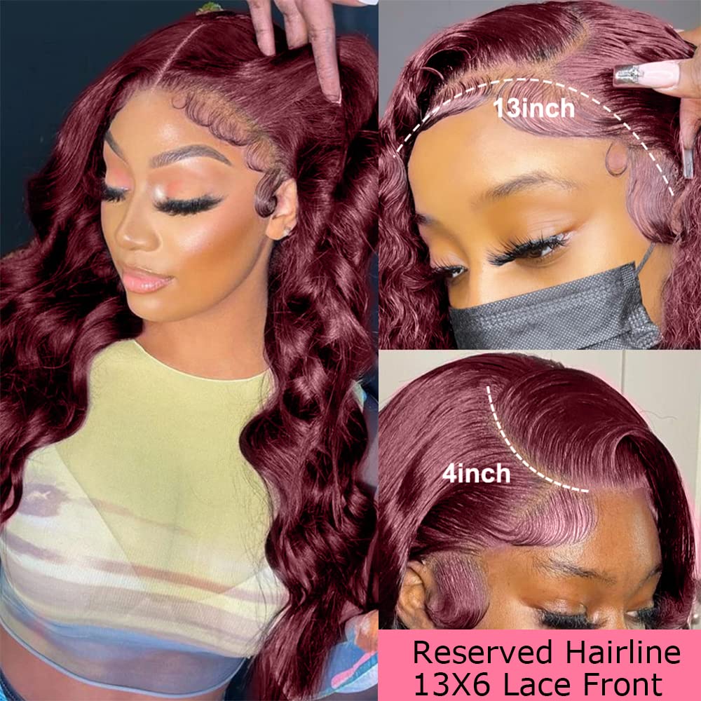 99J Burgundy Lace Front Wigs Human Hair - 30Inch Pre Plucked 13x4 HD Transparent Lace Frontal with Baby Hair, Body Wave Glueless Wigs for Women | Perfect for Daily Wear, Cosplay, Parties & Special Occasions
