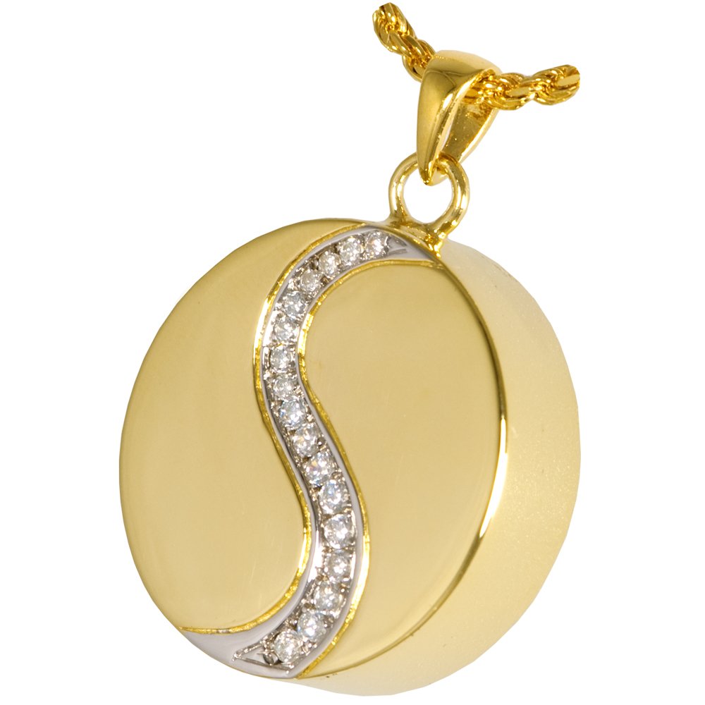 Memorial Jewelry: Gold Yin Yang Pendant with Crystals & Engraving for Ashes Keepsake