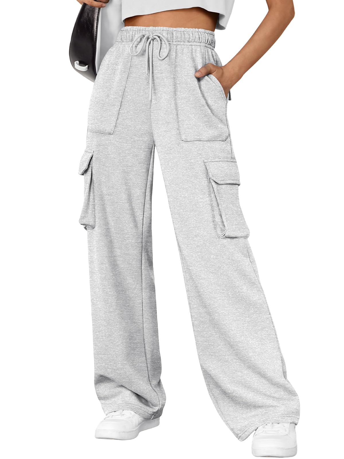 **AUTOMET Women's Wide Leg Cargo Sweatpants - Fall & Winter Fashion Joggers - Baggy Parachute Pants for Casual Wear, Lounge, and Street Style Outfits**
