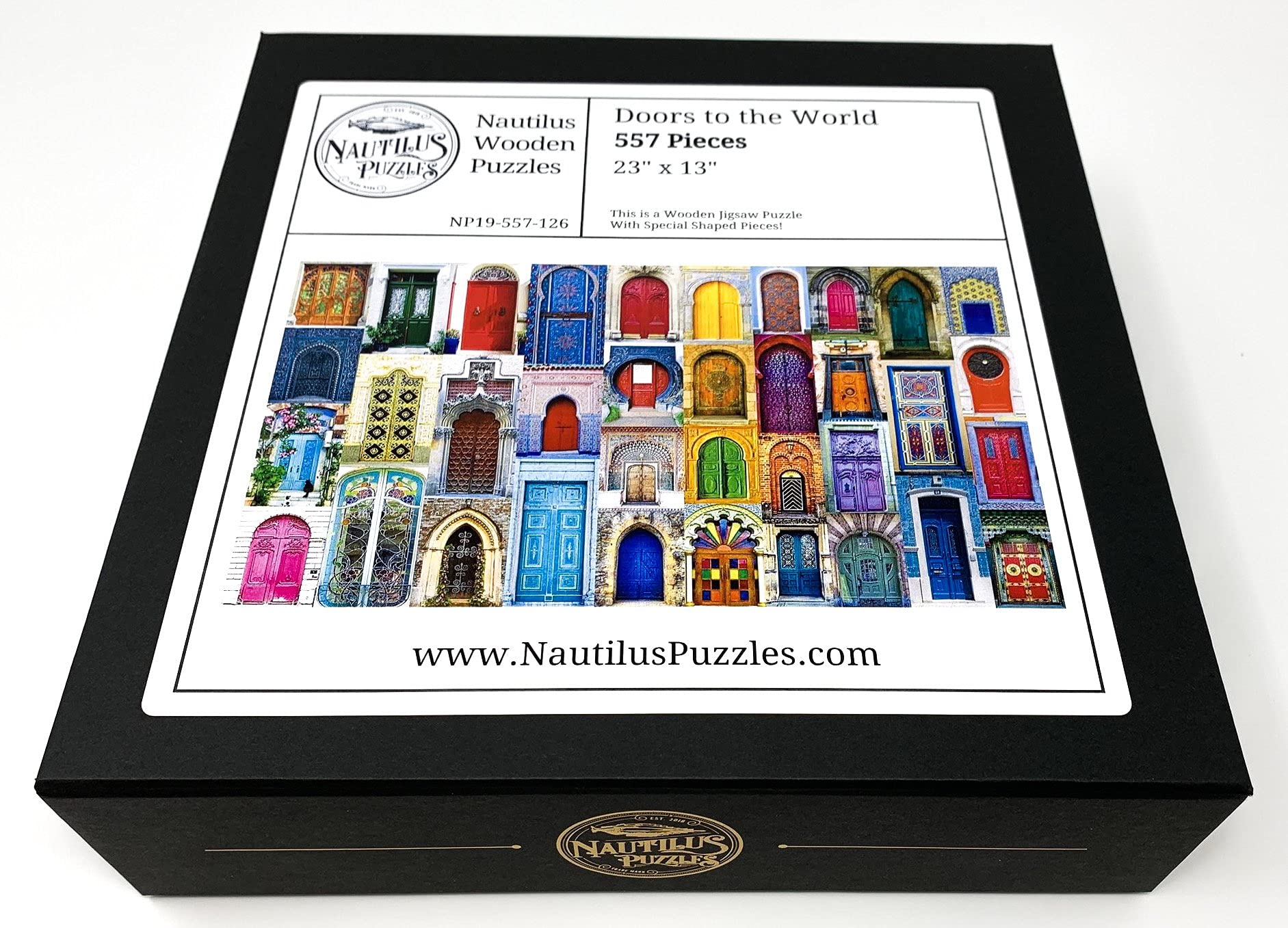 Premium Wooden Jigsaw Puzzle for Adults - Doors to The World - 557 Unique Pieces by Nautilus Puzzles - Challenging Brain Teaser & Home Decor for Puzzle Lovers
