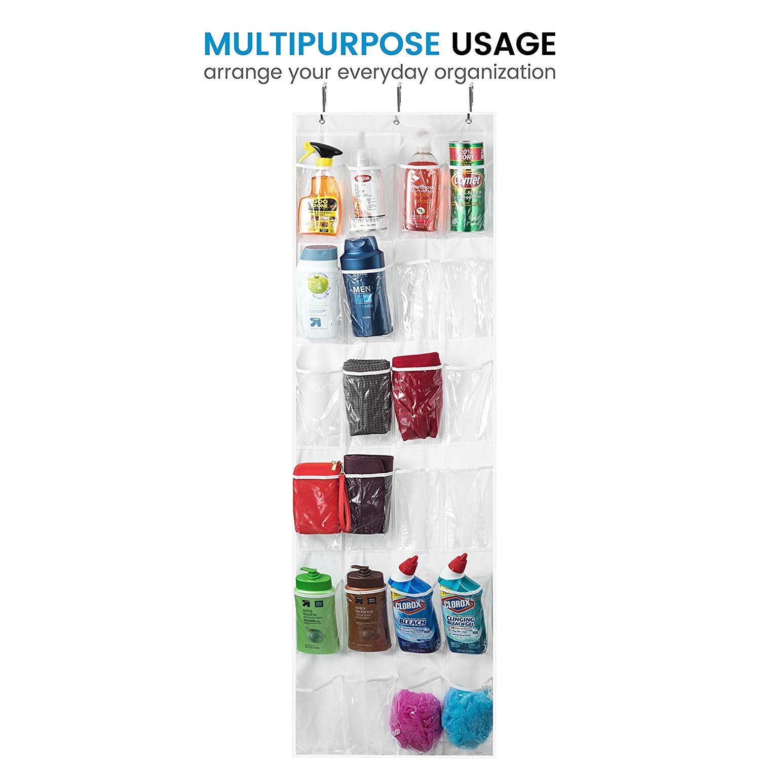 ZOBER Over the Door Shoe Organizer with 24 Mesh Pockets - Space Saving Hanging Storage for Shoes, Towels, Toys & Pantry Items - Perfect for Closet, Bedroom and Bathroom Organization