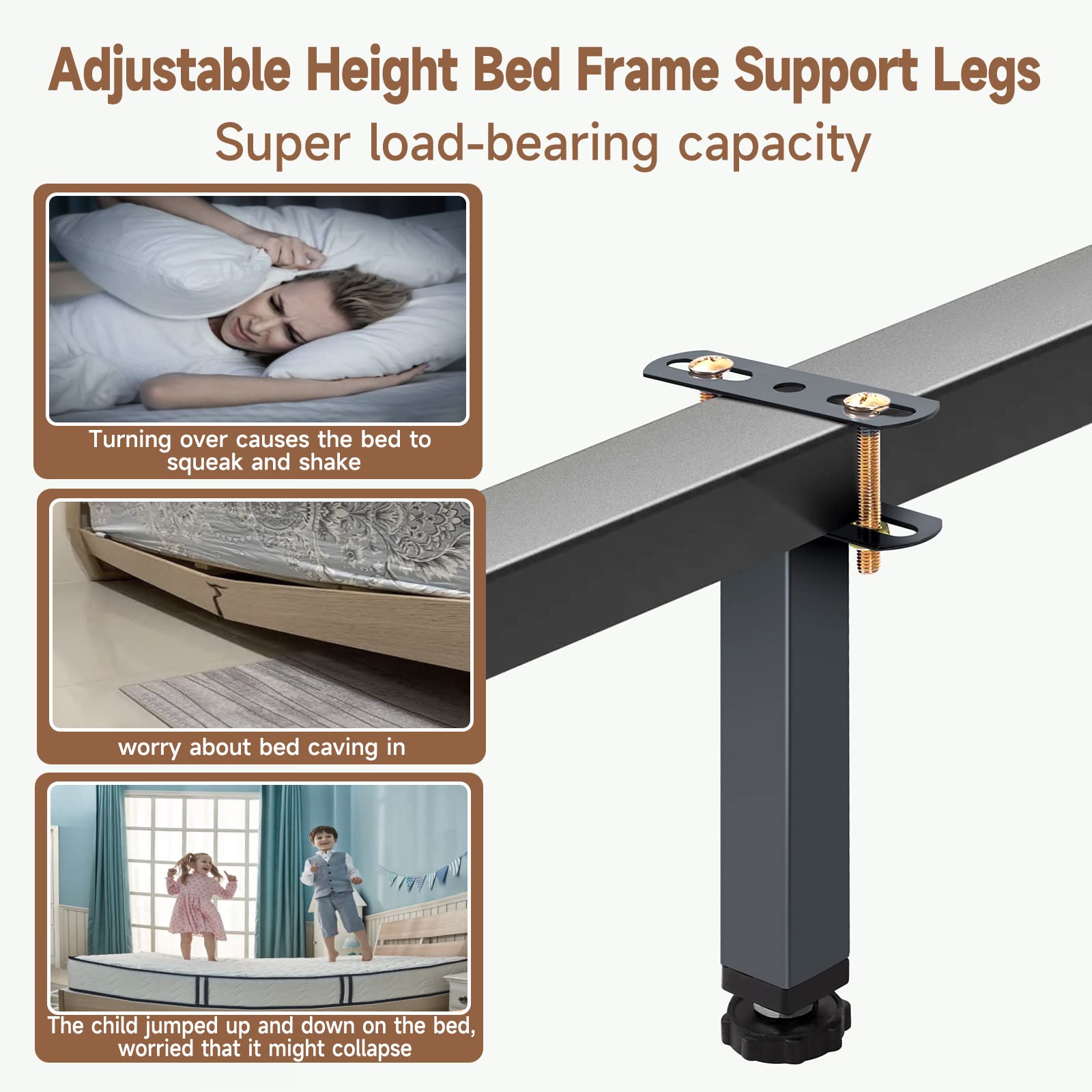 4 Pcs Adjustable Heavy Duty Bed Frame Support Legs - King Size Bed Reinforcement Kit, Sofa & Table Furniture Legs Replacement - Perfect for Bedroom, Living Room & Office Use