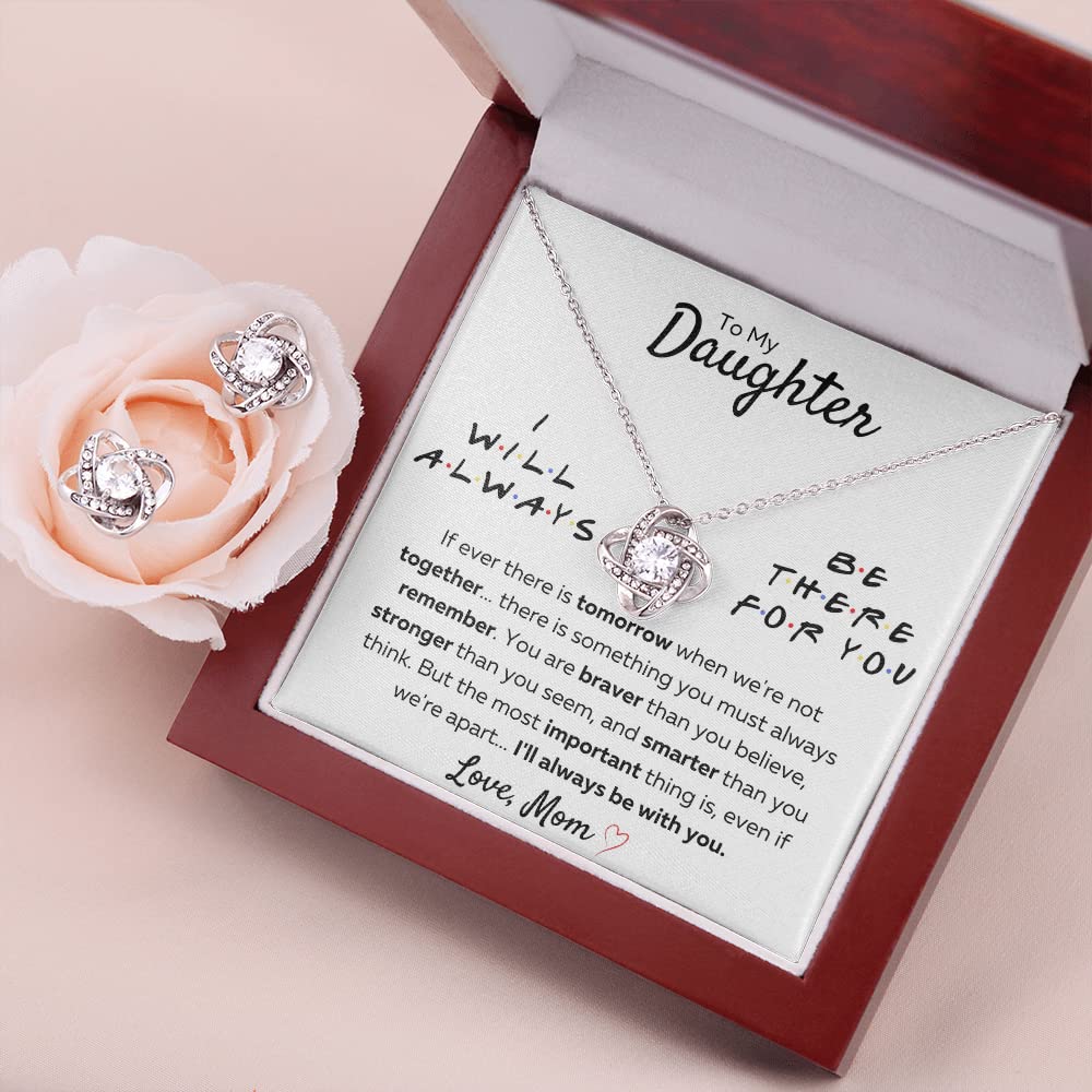 To My Daughter 'Not Even Time' Love Knot Necklace with Cubic Zirconia Gemstone - Elegant Jewelry Gift for Daughter with Message Card & Gift Box | Perfect for Birthdays, Graduation, Mother's Day & Special Occasions