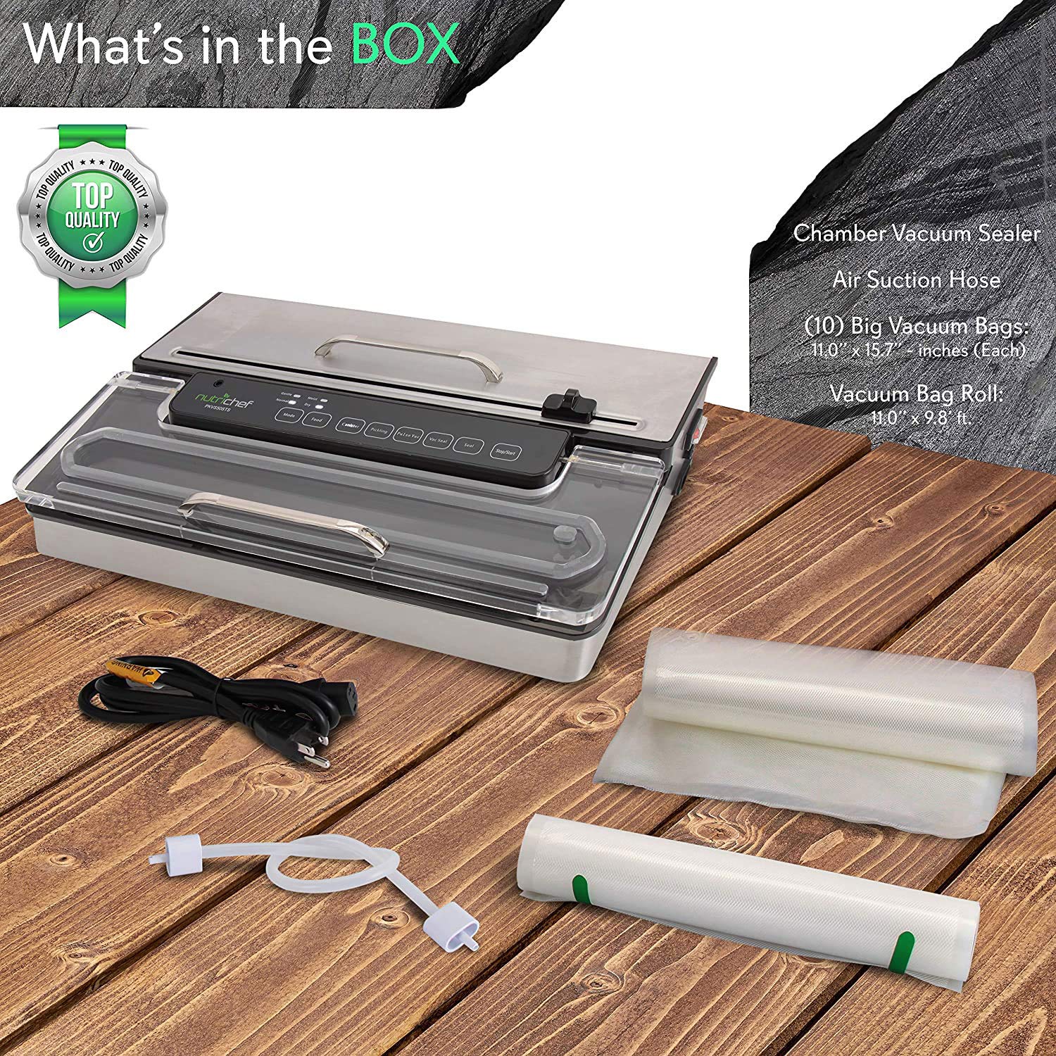 NutriChef PKVS50STS 400W Commercial Vacuum Sealer Machine - Automatic Double Piston Pump for Meat, Sous Vide & Food Preservation | Includes Dry/Wet Seal & Vacuum Roll Bags | Extra Large Silver Design | Perfect for Home Kitchens, Restaurants & Meal Prep Businesses