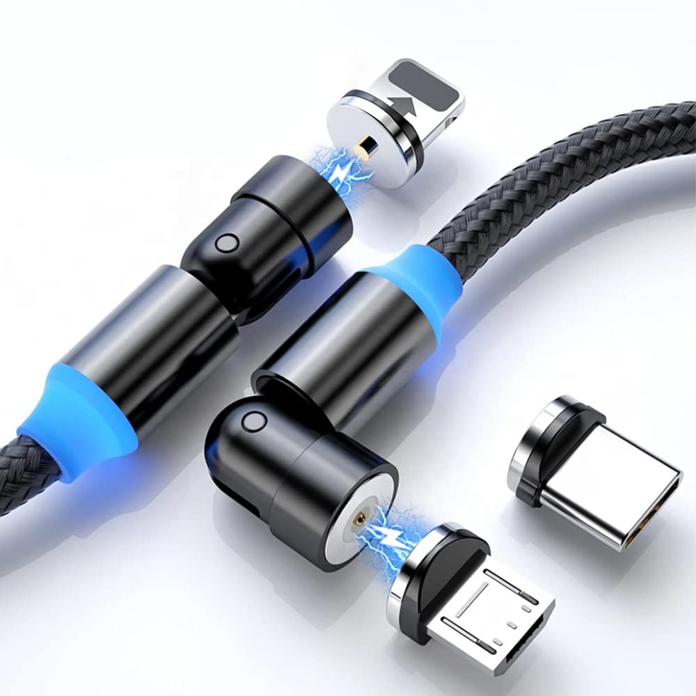 3-in-1 Magnetic Charging Cable with 360° Rotation | Fast 2.4A Nylon Braided USB Cable Compatible with Micro USB, Type C & Lightning | Perfect for Phones, Tablets & Smart Devices | Ideal for Home, Office & Travel Use (2M)