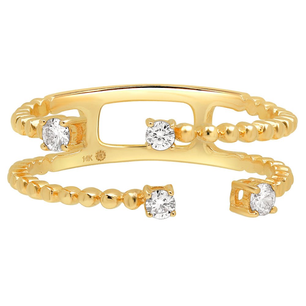 14K Yellow Gold Floating Diamond Beaded Wrap Ring - Elegant Stackable Jewelry for Women, Perfect for Weddings, Anniversaries & Everyday Wear