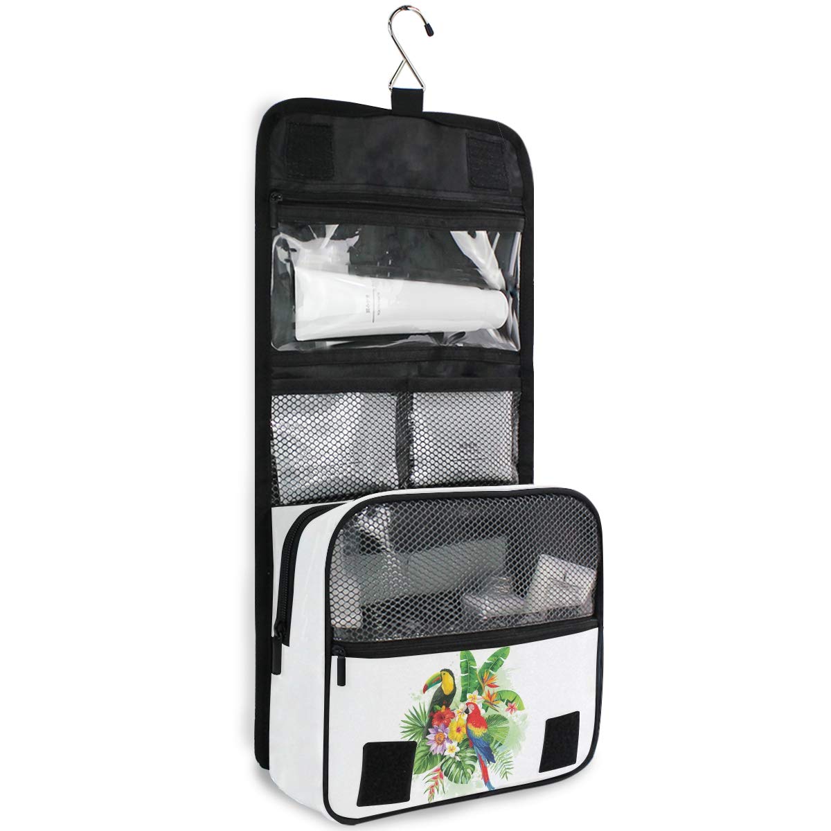 AGONA Hanging Toiletry Bag - Tropical Palm Leaves & Toucan Design Travel Cosmetic Organizer for Women & Men | Portable Waterproof Makeup Pouch with Hook | Perfect for Vacation, Gym & Bathroom Storage
