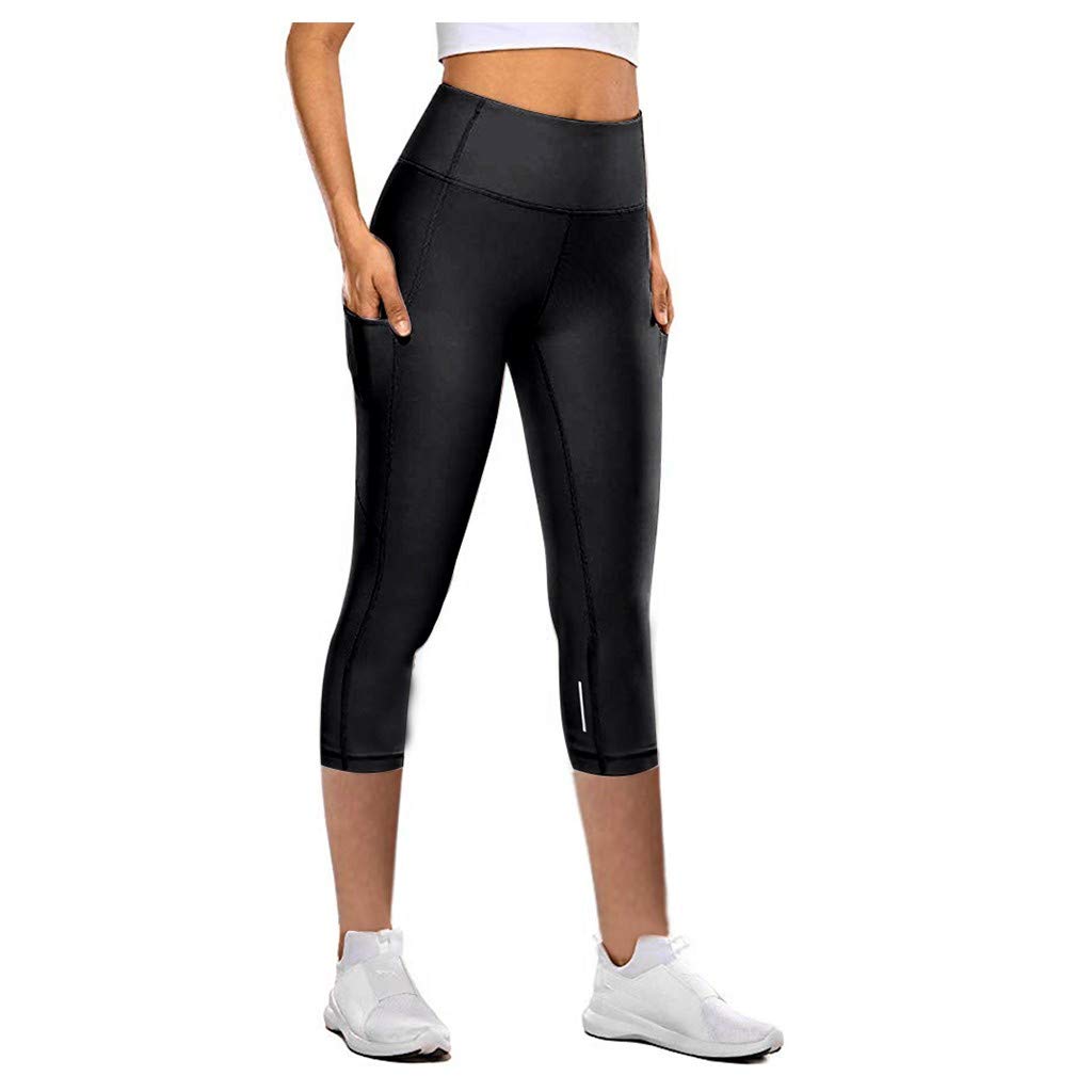 High Waist Yoga Pants for Women - Quick Dry Stretchy Workout Leggings with Reflective Points - Plus Size Black Yoga Tights for Running, Gym & Lounge Wear