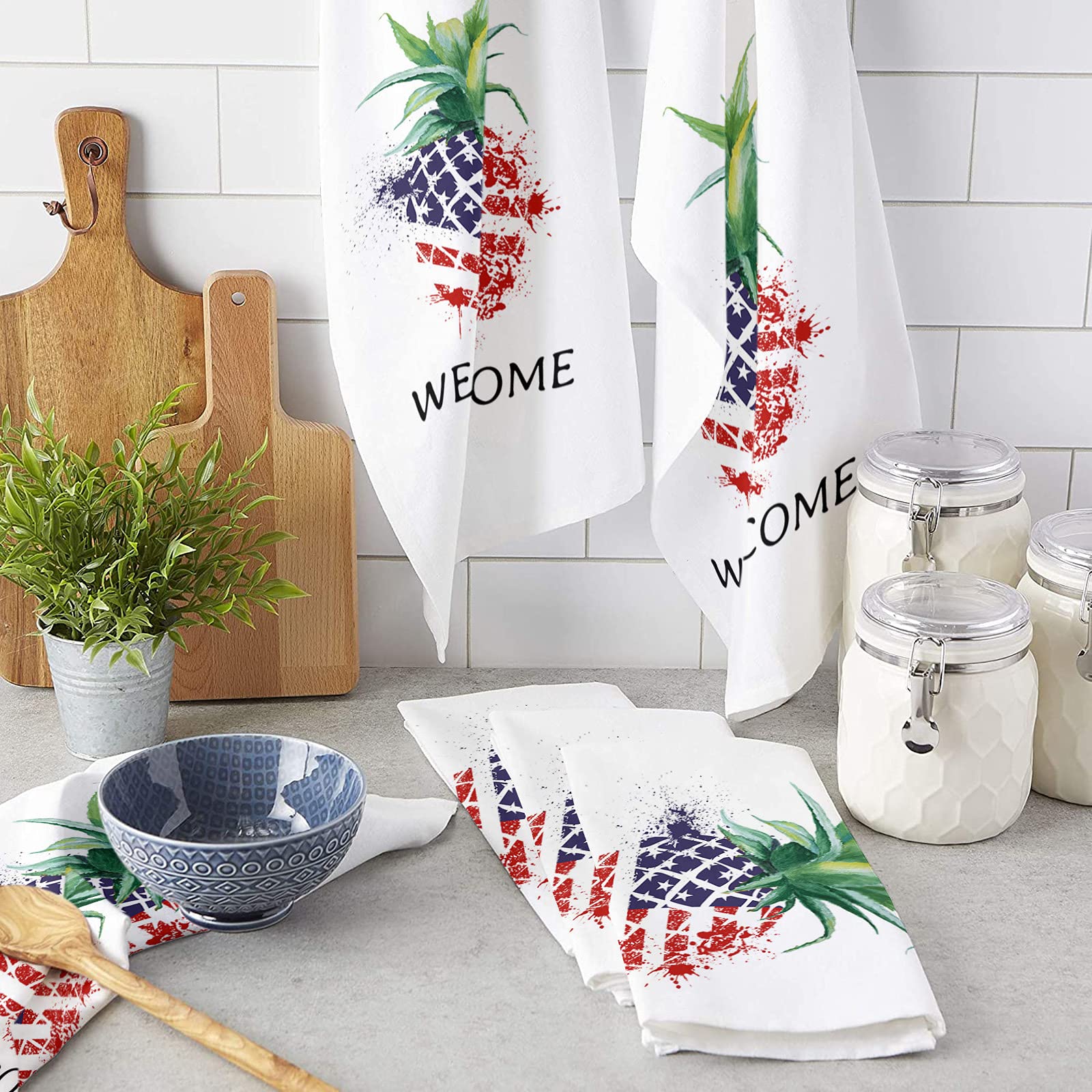 3-Pack American Flag Pineapple Microfiber Kitchen Towels - Super Absorbent, Quick Drying & Soft Dish Cloths (18