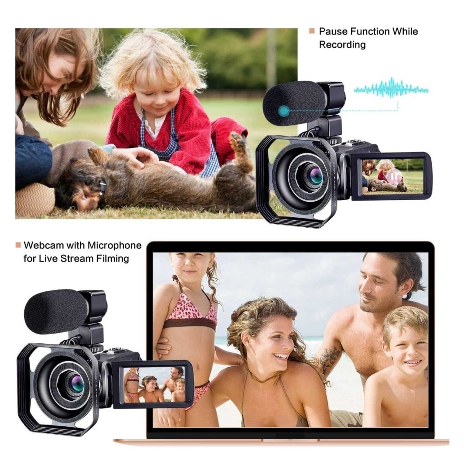 4K Vlogging Camera with WiFi - MZZYG Full HD Video Camera for Live Streaming, YouTube, TikTok & Outdoor Photography - 16X Zoom Digital Camcorder with 32GB SD Card (Grey) - Perfect for Travel Vlogging, Home Recording & Social Media Content Creation