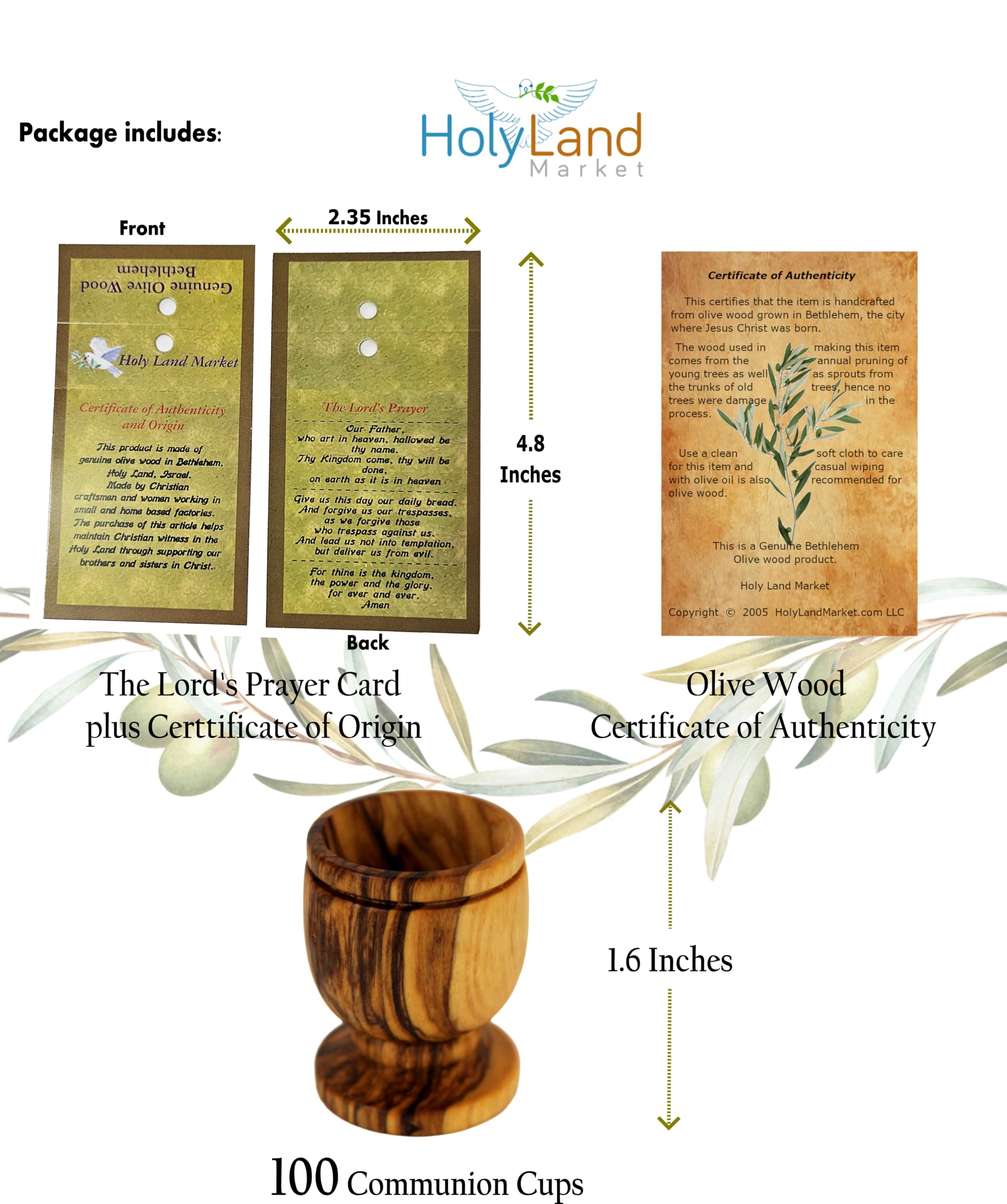 Holy Land Market Olive Wood Small Chalice - Handcrafted Communion Cup for Church, Wine Goblet (Set of 100) - Perfect for Religious Ceremonies, Weddings & Special Occasions