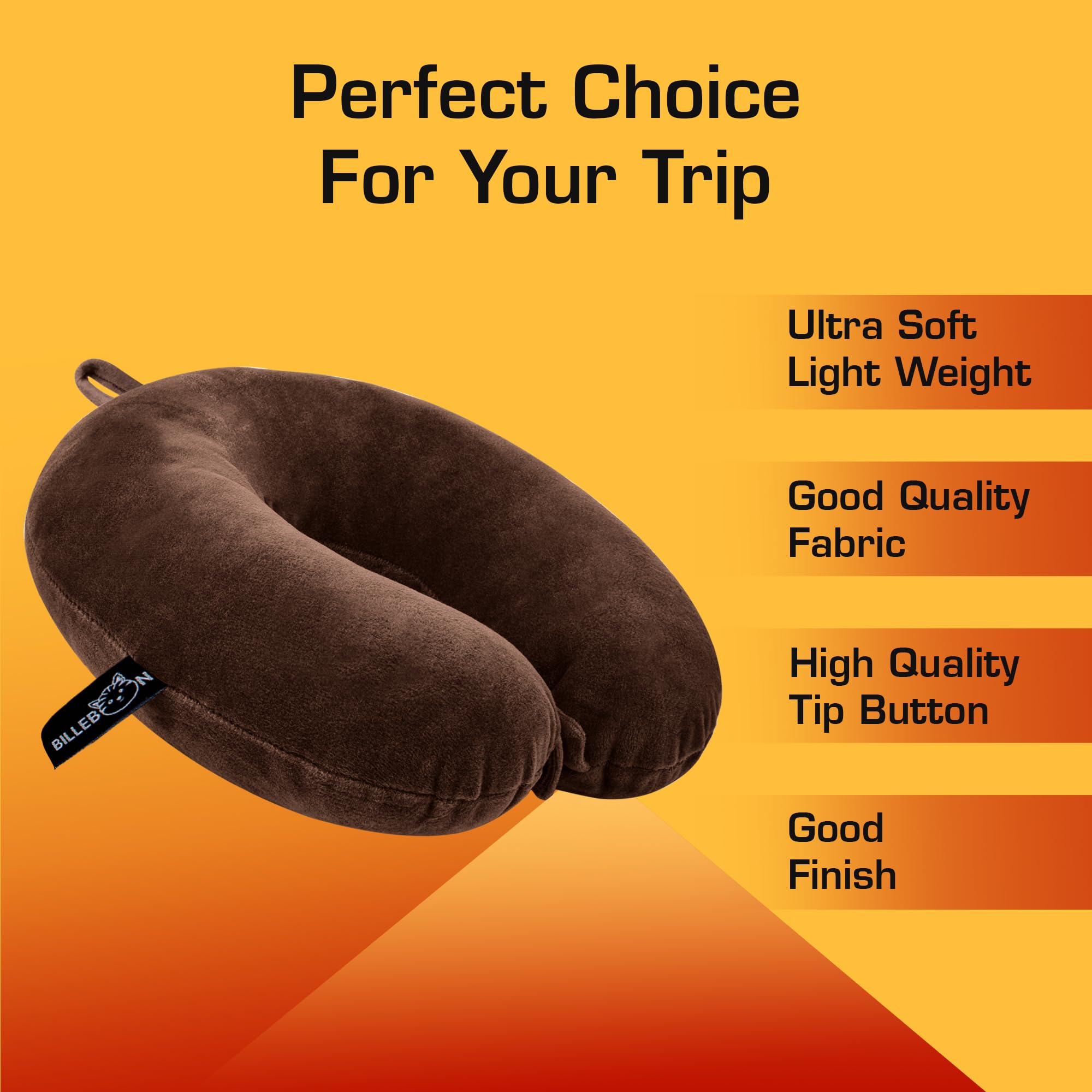 Billebon Premium Memory Foam Neck Pillow for Airplane Travel - Adjustable 360° Support Head Rest with Soft Cover - Perfect for Long Flights, Road Trips & Office Napping