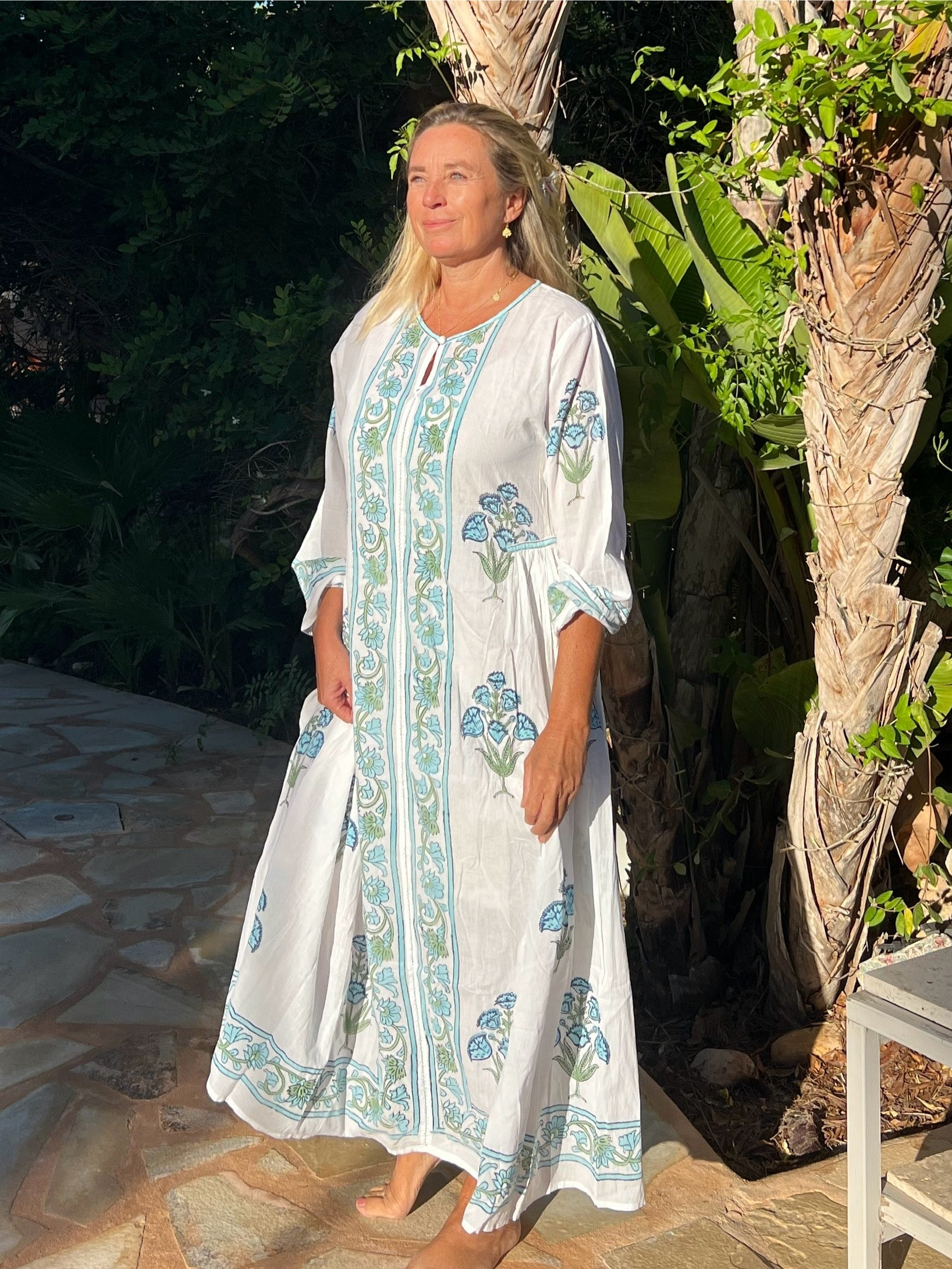 Exquisite Mughal Style Turquoise Block Print Dress – Elegant Ethnic Wear for Festivals, Weddings & Cultural Events