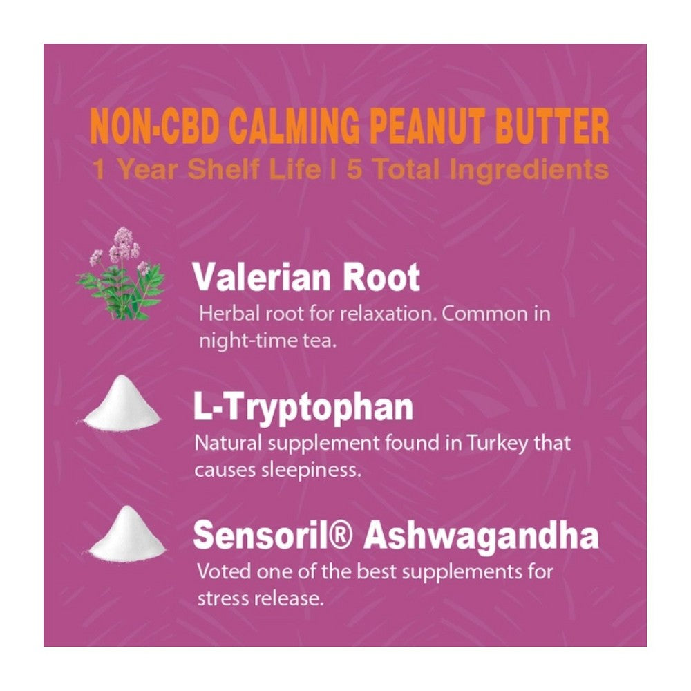 Natural Calming Peanut Butter Dog Food Topper - Stress Relief for Anxious Dogs - Grain-Free, No CBD - Perfect for Training, Kennel Stress & Fireworks Anxiety