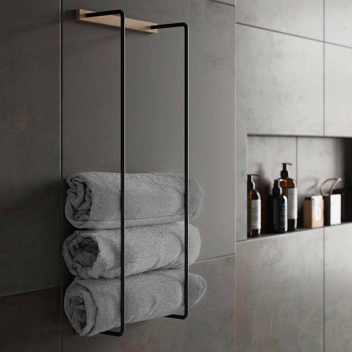 EKTA LIVING Smoked Oak Bathroom Towel Rack - Wall Mounted for Bath, Kitchen & Laundry Room Organization