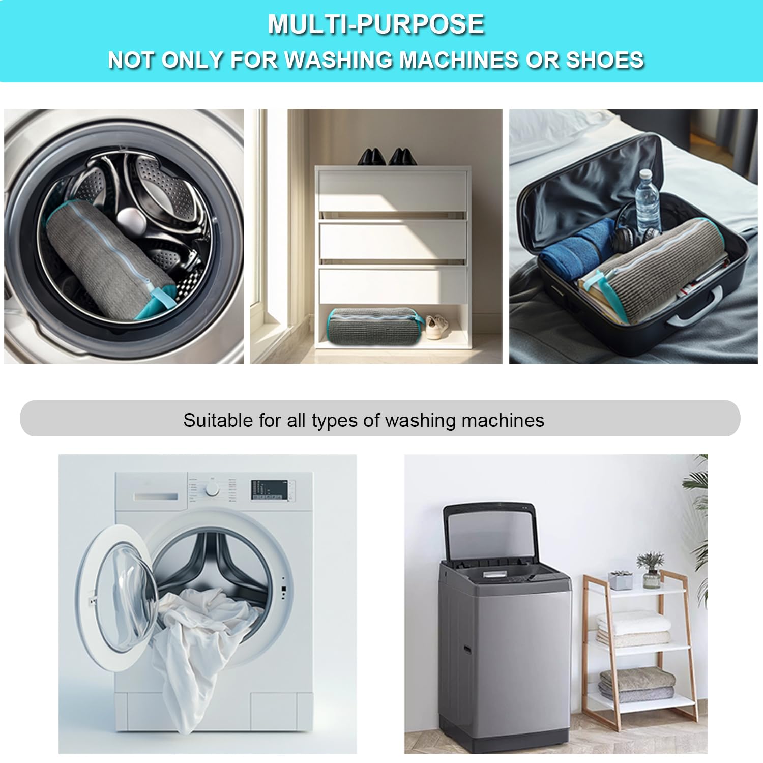 Reusable Shoe Washing Machine Bag for Sneakers & Tennis Shoes - 360° Deep Cleaning Laundry Bag with Durable Zipper, Large Capacity (Grey, 2PCS) - Perfect for Washing & Drying Shoes in Washer & Dryer, Protects Footwear During Laundry