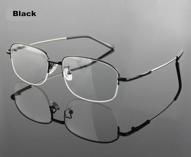 Brightzone Men's Semi-Rimless Square Oval Titanium Alloy Eyeglasses Frame - Lightweight & Durable for Work, Reading & Fashion
