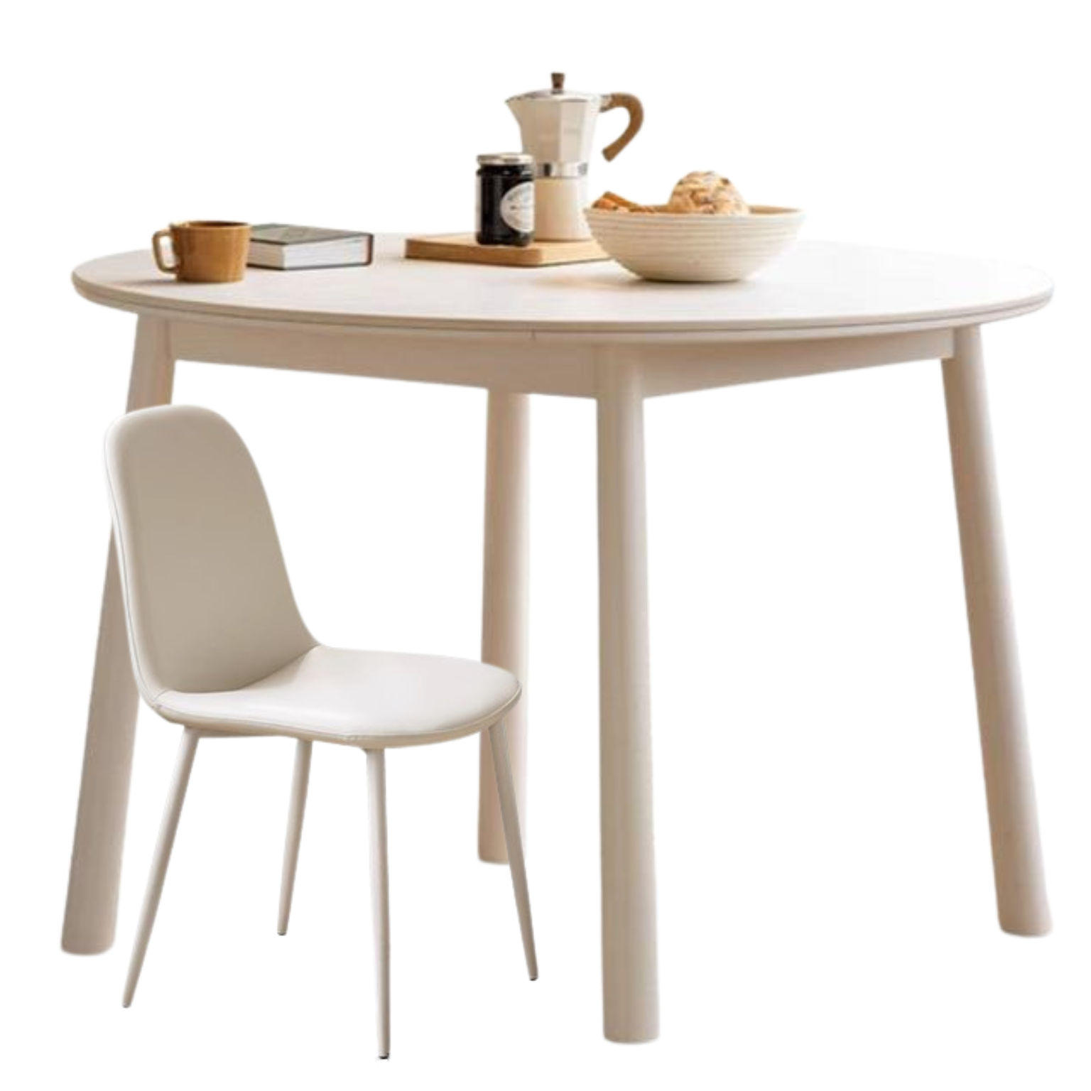 out of stock 35.4x35.4x29.8 inch / 90x90x75.7 cm / warm white color / rock board round table + 4 pcs chairs soft chair milky white