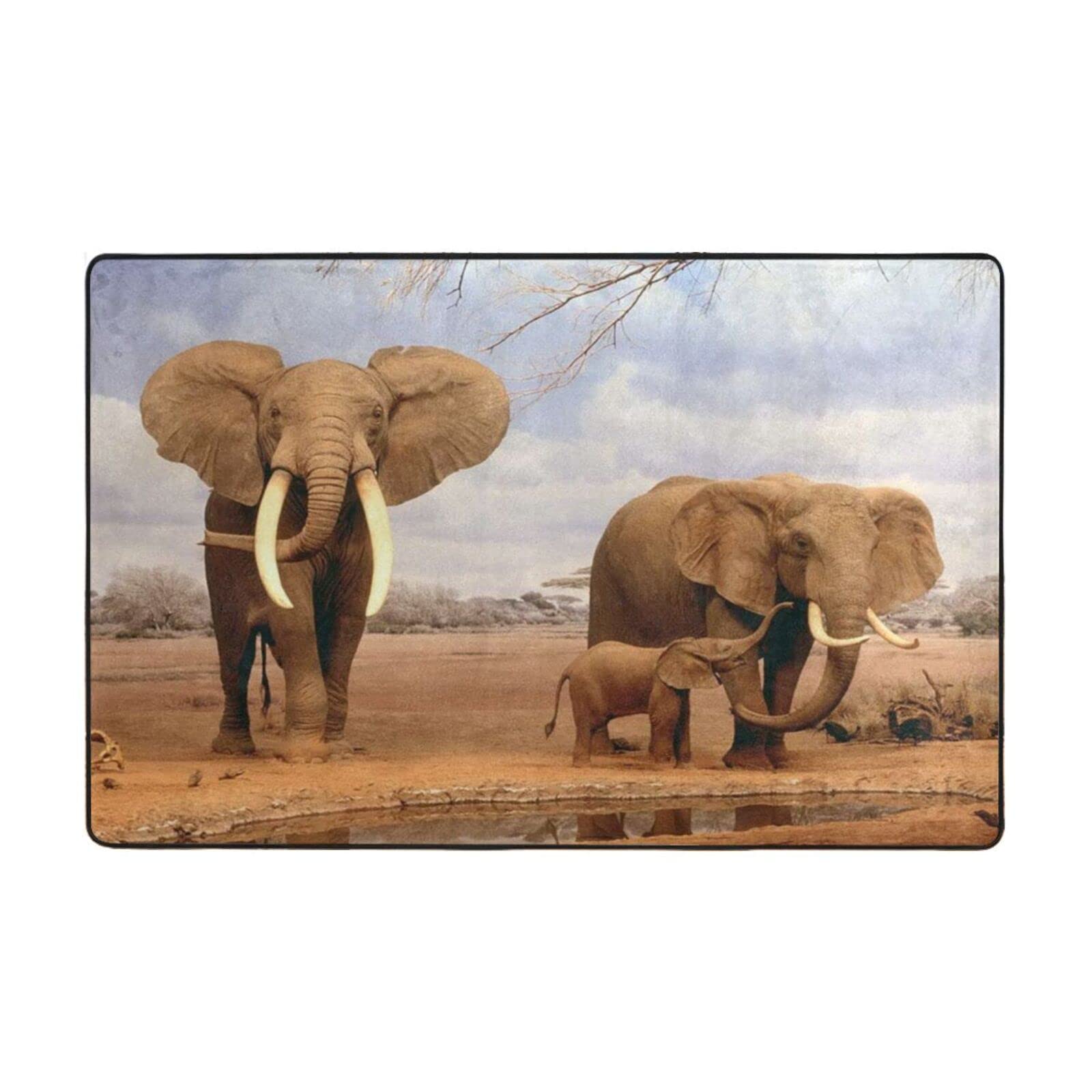 Elephant Family Area Rug - Non-Slip Indoor/Outdoor Doormat & Bath Mat for Living Room, Bedroom, Entryway - Soft Home Decor Floor Carpet (One Size) | Perfect for Kids Room, Nursery & Front Door Welcome Mat