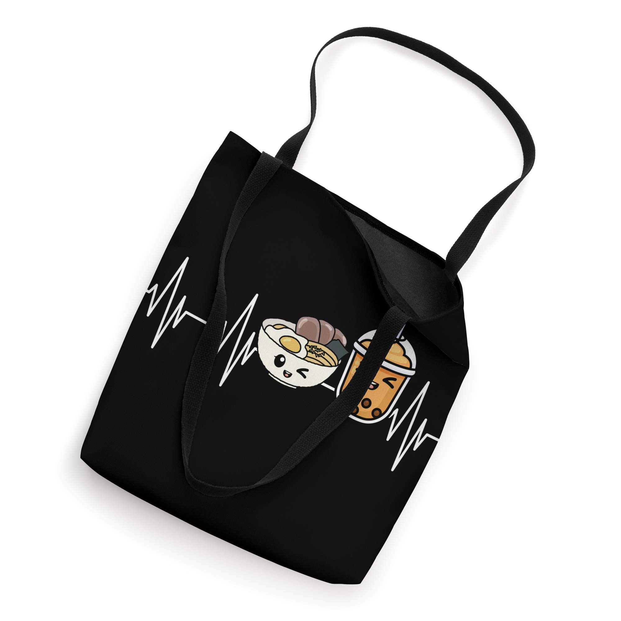 Japanese Noodles & Boba Bubble Tea Asian Food Themed Heartbeat Ramen Tote Bag - Perfect for Grocery Shopping, Anime Conventions & Asian Food Lovers