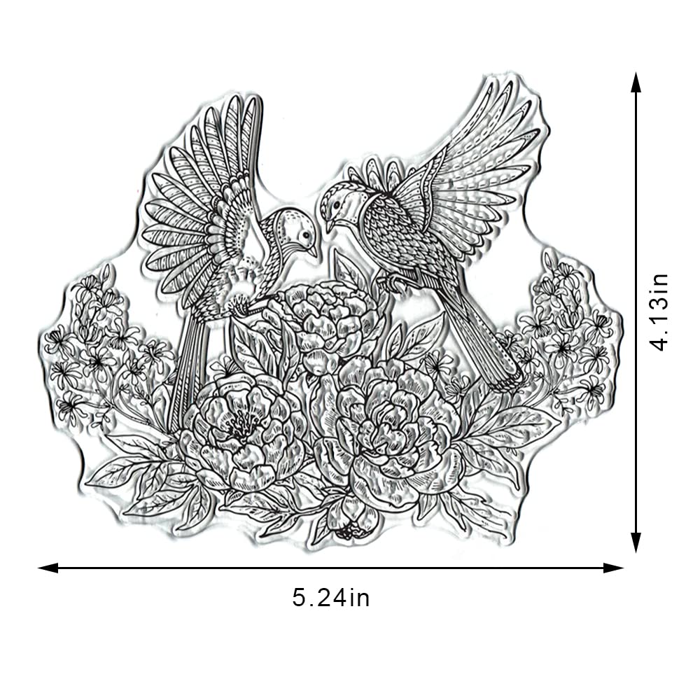 Spring Flowers & Birds Clear Rubber Stamps Set for Card Making, Bullet Journal, Scrapbooking - DIY Craft Stamps for Handmade Greeting Cards, Notebook Decoration & Art Projects