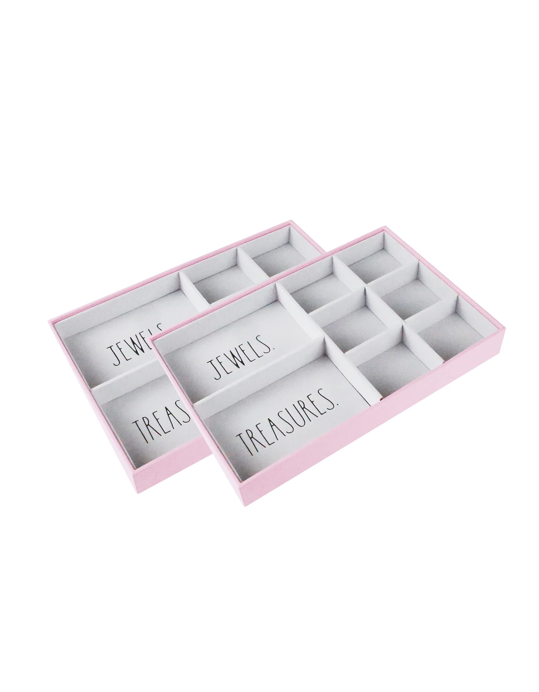 Rae Dunn Jewelry Organizer Tray Set - 2 Stackable Trays for Earrings, Rings & Necklaces - Pink Vanity Display