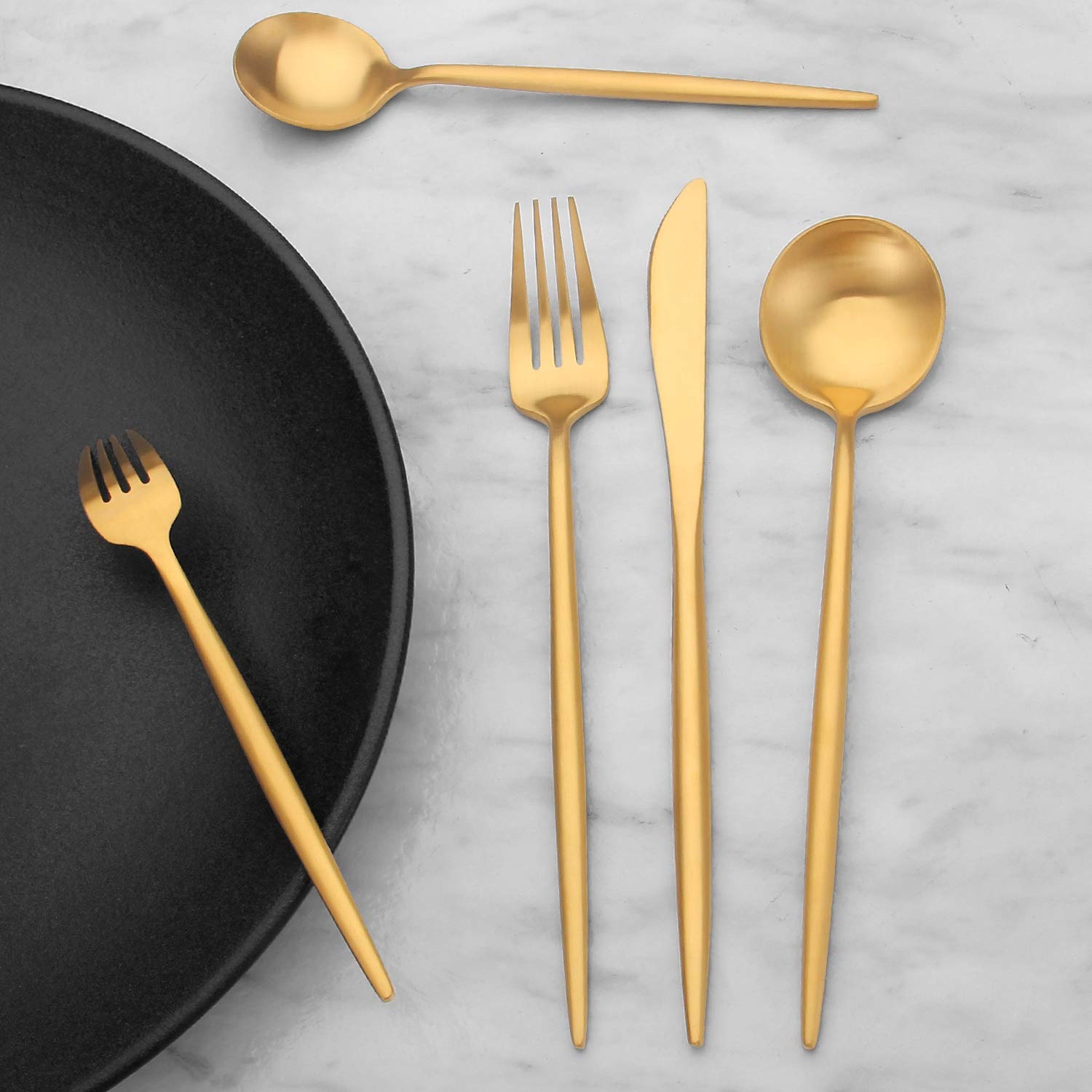 Premium Matte Gold Silverware Set - 20-Piece Stainless Steel Flatware Cutlery Set for 4 (Spoons & Forks) - Elegant Satin Finish, Dishwasher Safe - Perfect for Dinner Parties, Wedding Gifts & Upscale Dining