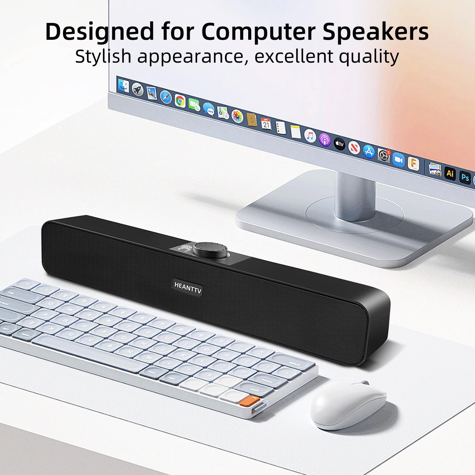 USB PC Speakers with Volume Control - Stereo Sound Bar for Monitor, Laptop, PS5 & Smartphones - Perfect for Gaming & Home Office