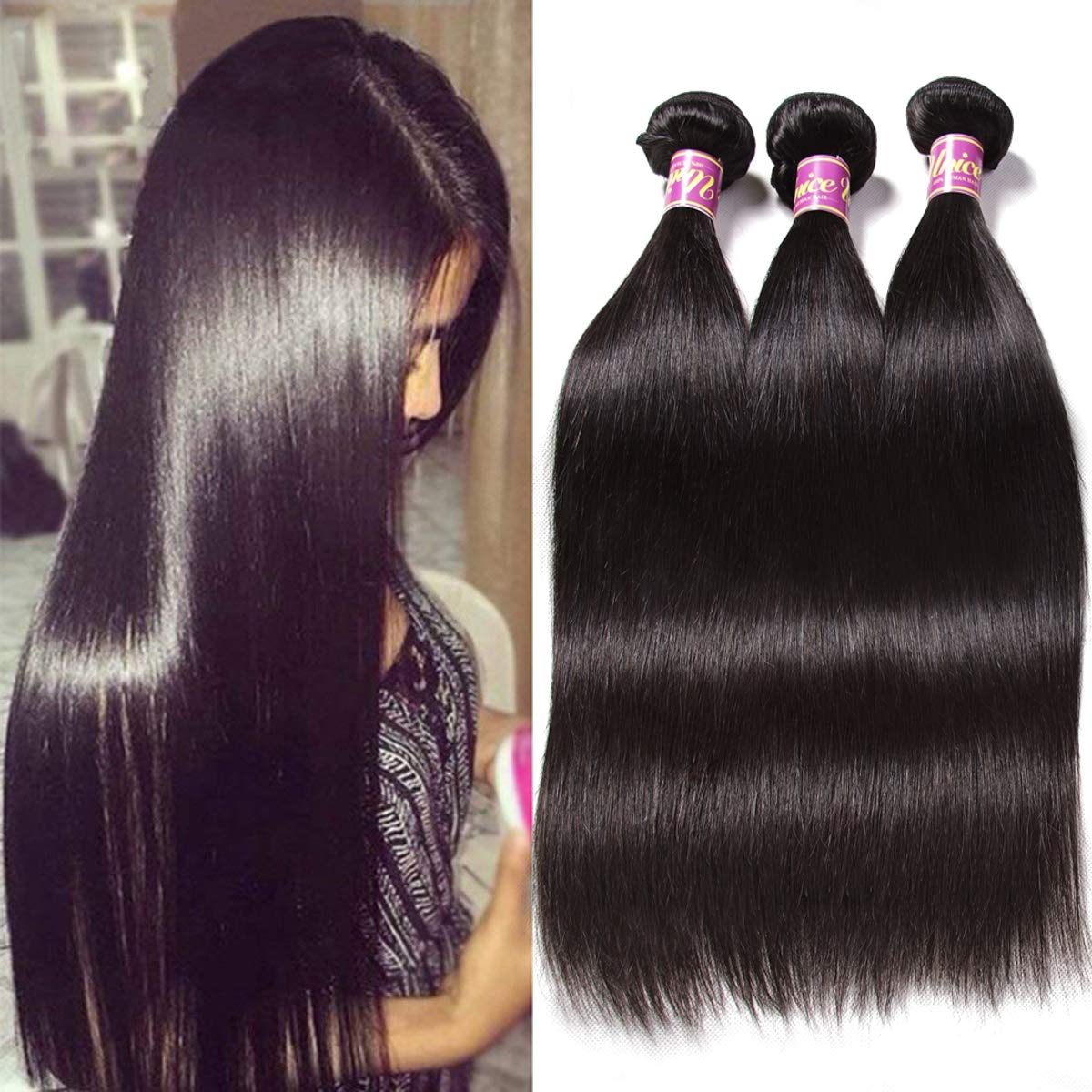 UNICE 10A Malaysian Straight Virgin Human Hair Weave Extensions - 4 Bundles Unprocessed 18 18 18 18 Inch for Natural Look & Styling | Perfect for Daily Wear, Parties & Special Occasions