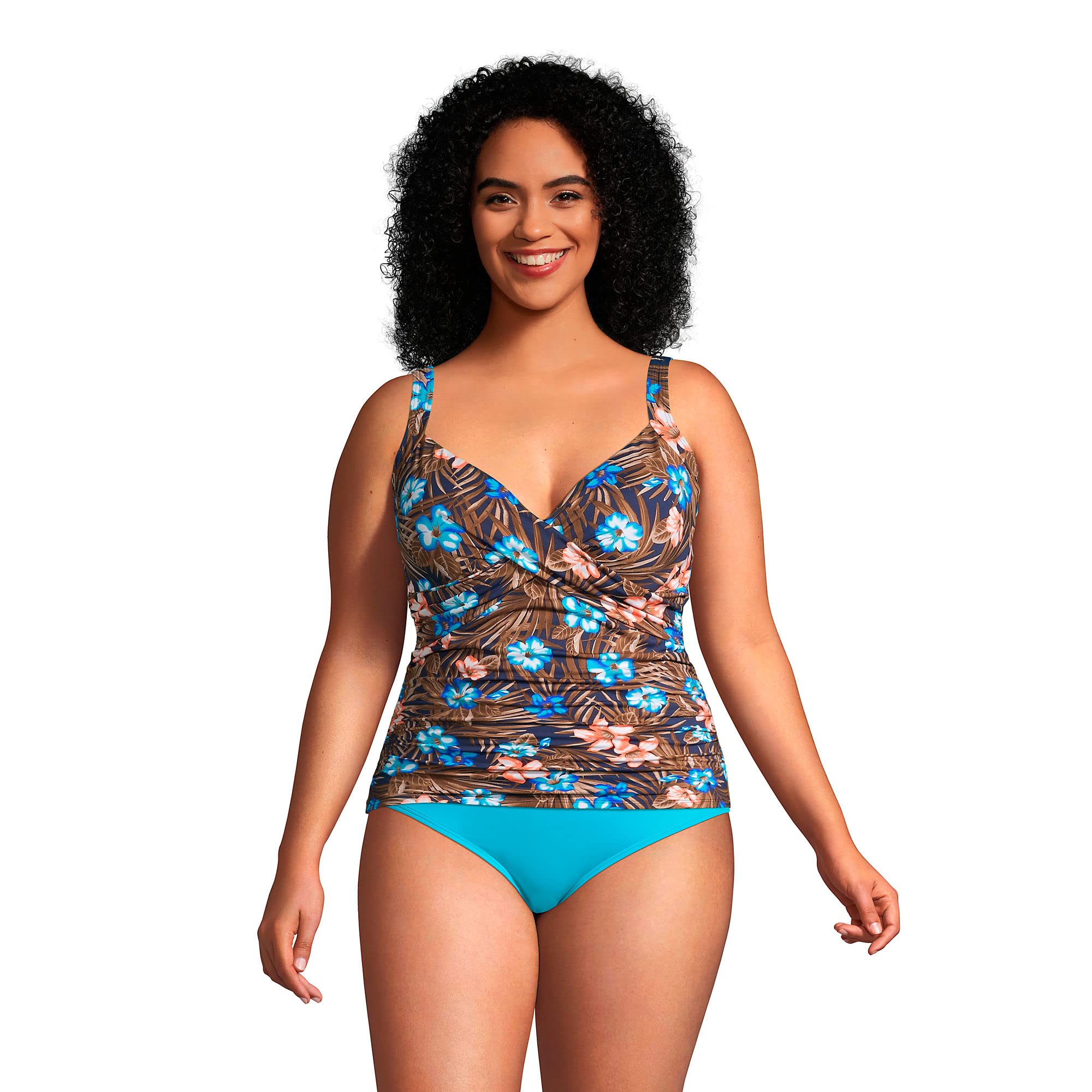 Lands' End Women's Wrap Underwire Tankini Top Swimsuit - Comfortable Swimwear for Beach, Pool & Vacation | Plus Size Options Available