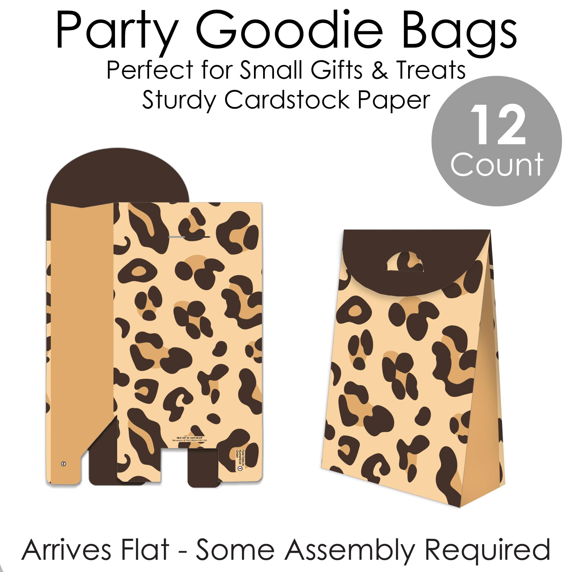 Big Dot of Happiness Leopard Print Gift Bags - Set of 12 Cheetah Print Party Favor Bags for Birthday, Baby Shower & Wedding Goodie Boxes - Perfect for Party Decorations & Gift Packaging