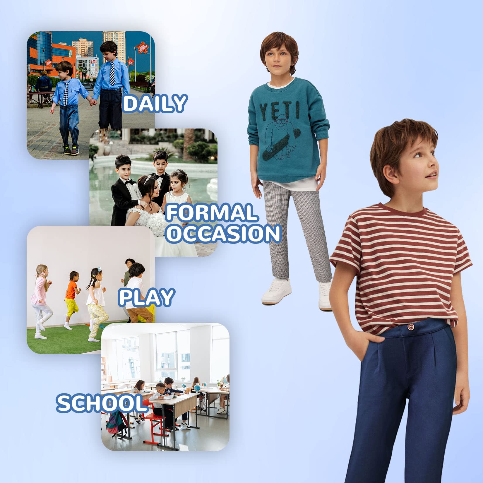 **ASHION Boys Dress Pants with Adjustable Waist - Slim Fit Stretch Plaid Chinos for Kids 2-12 Years - Perfect for School, Parties & Formal Events**
