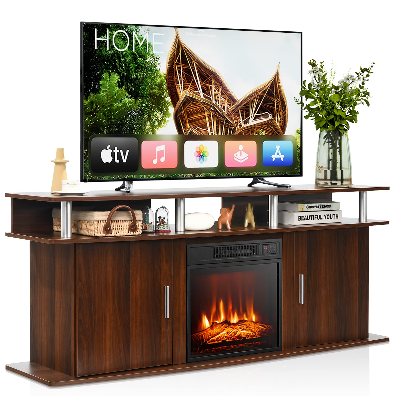 Tangkula 70 Inch Fireplace TV Stand with 18