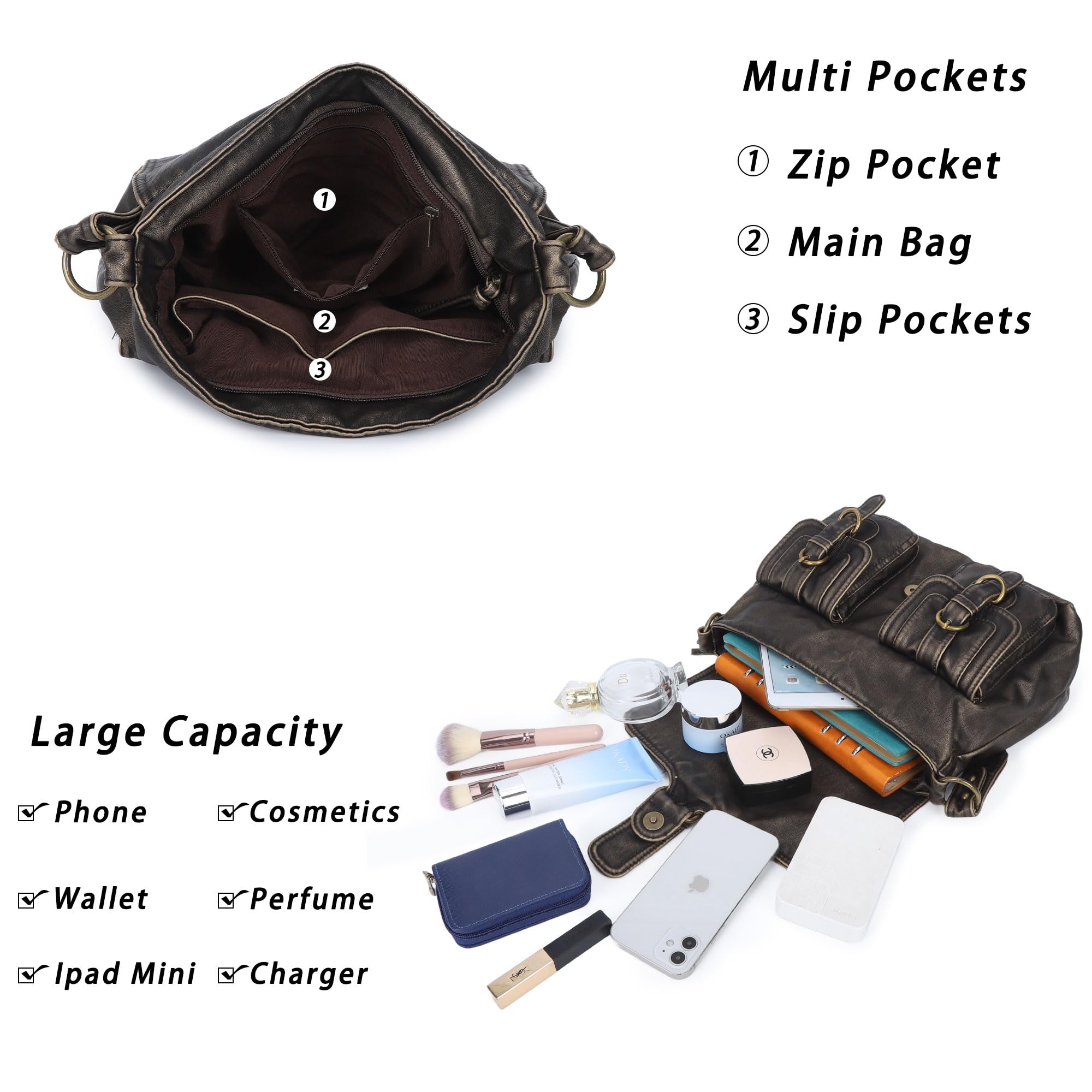 Angel Kiss Women's Vegan Leather Hobo Purses - Crossbody, Tote & Satchel Handbags for Work, Travel & Everyday Use