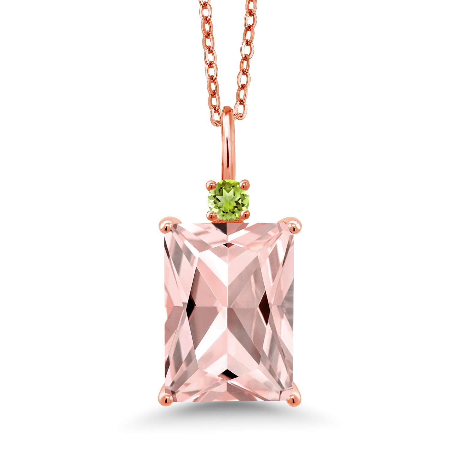 6.42 Ct Peach Simulated Morganite & Green Peridot Pendant in 18K Rose Gold Plated Silver - Elegant Jewelry Gift for Women, Perfect for Weddings, Anniversaries and Special Occasions