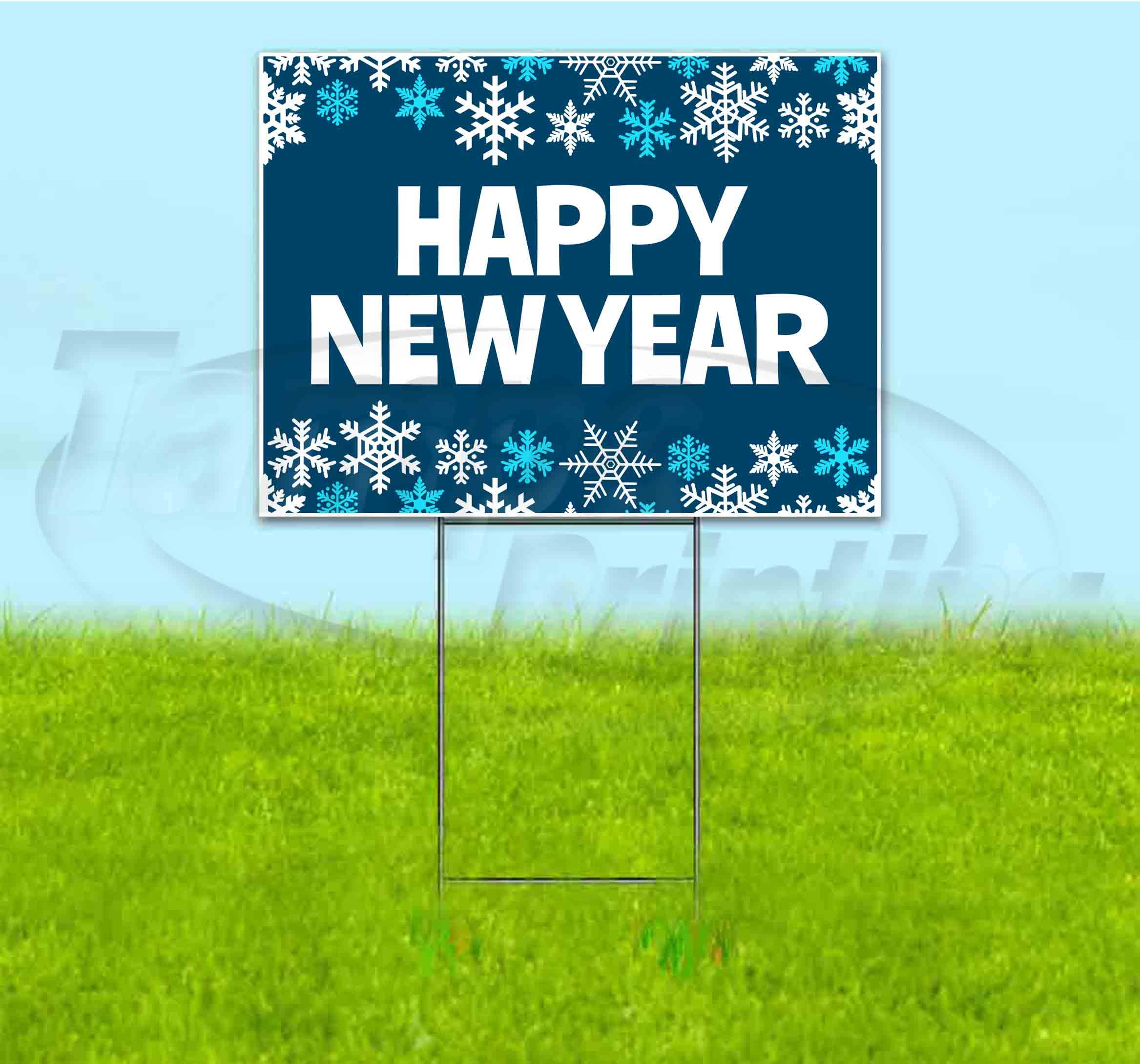 Happy New Year 18x24 Inch Yard Sign with Metal Step Stake - Bulk Discounts & Multi-Packs Available - Perfect for Holiday Lawn Decorations, Parties, and Festive Outdoor Displays