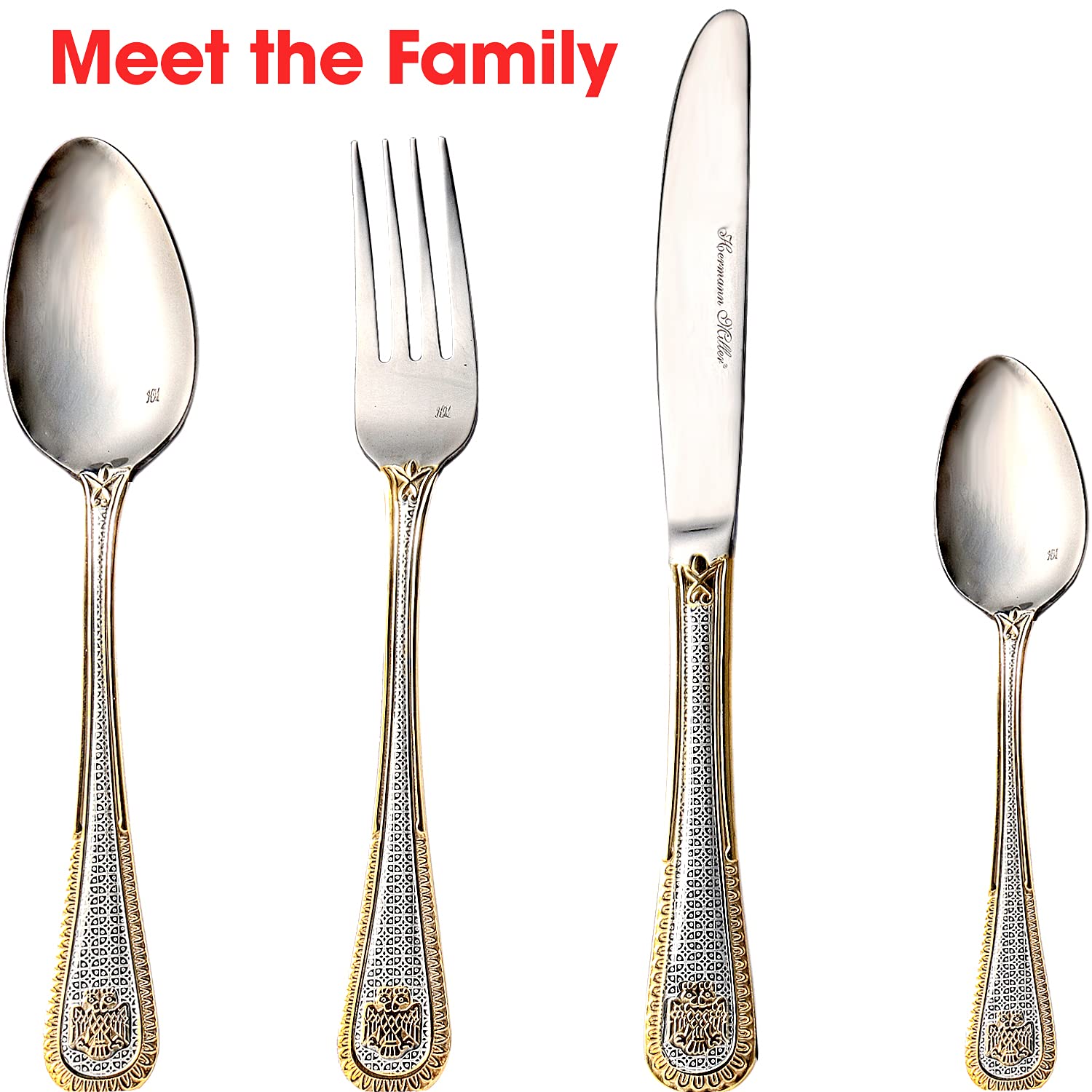 Hermann Miller Royal Family Collection 72-Piece Silverware Set - Elegant Gold Flatware with Gift Box - Perfect for 12-Person Dinner Parties, Housewarming & Graduation Gifts - Ideal for Fine Dining, Wedding Registry & Luxury Entertaining