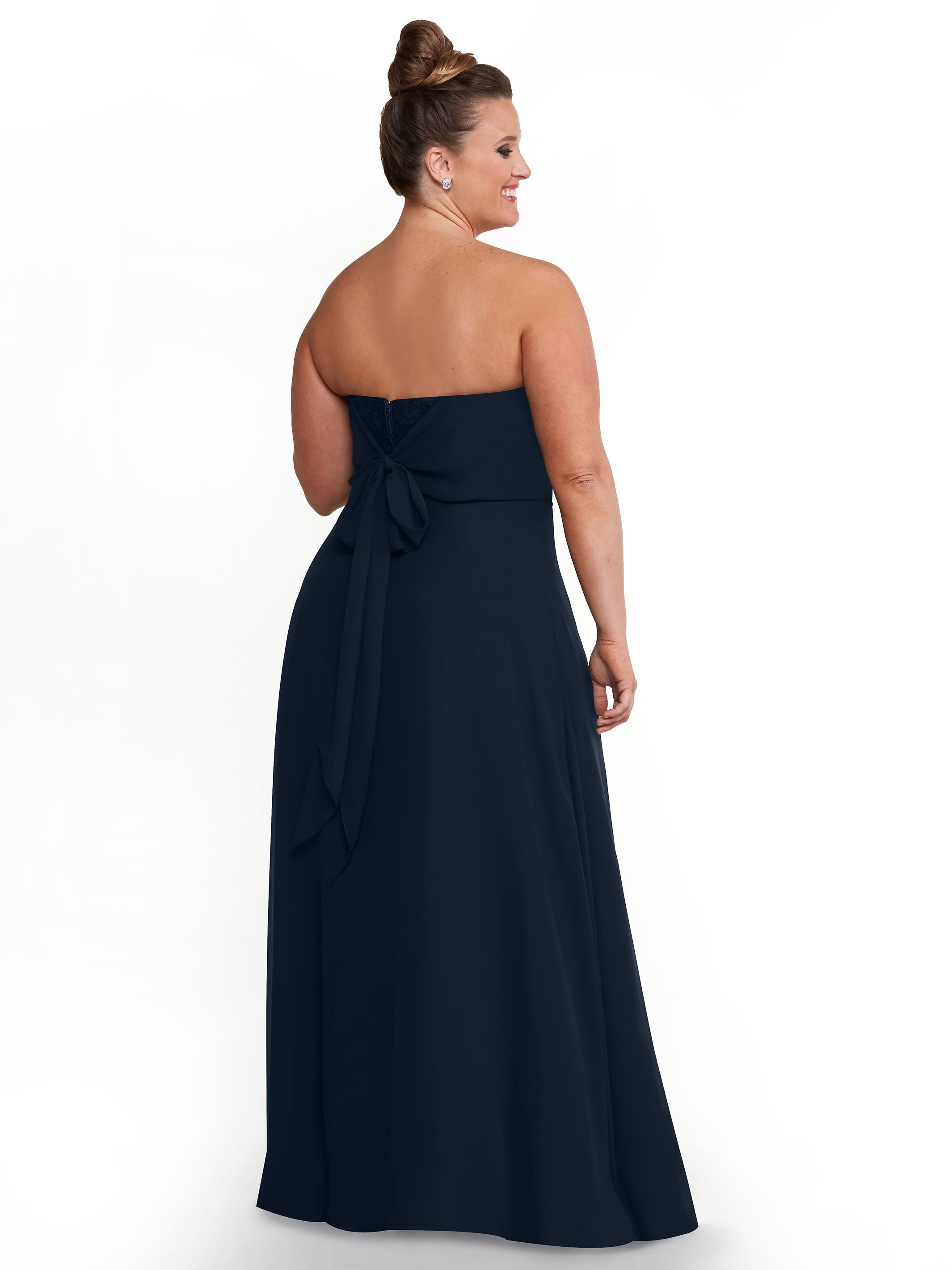 Elegant 80143 Chiffon Strapless Sweetheart Bridesmaid Dress with Lace & High Slit - Perfect for Weddings, Prom & Formal Events