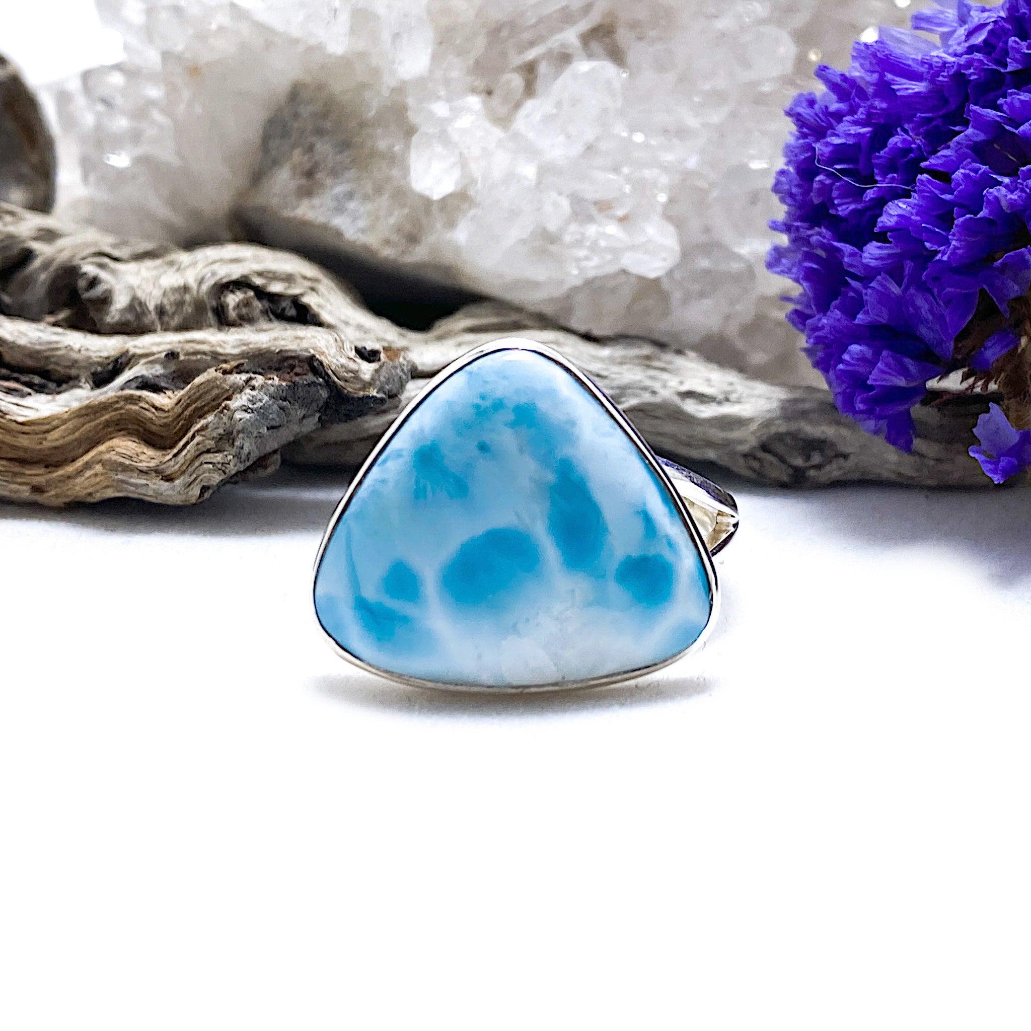 Larimar Teardrop Ring - Sterling Silver 925, Handmade Jewelry, Unique Gemstone Ring for Women - Perfect for Beach Weddings, Boho Fashion & Everyday Elegance