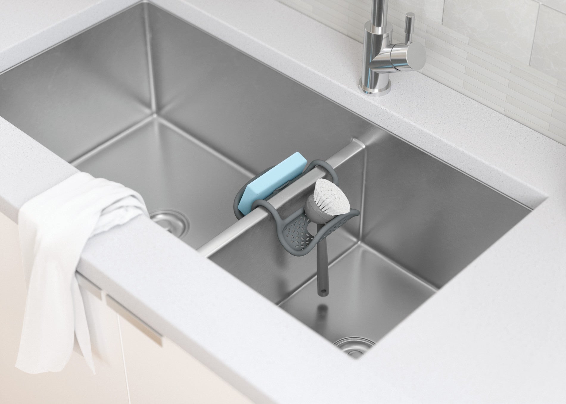 Sturdy Double Sink Caddy Organizer - Adjustable Sling Shelf for Kitchen & Bathroom Storage - Perfect for Sponges, Soaps & Cleaning Supplies