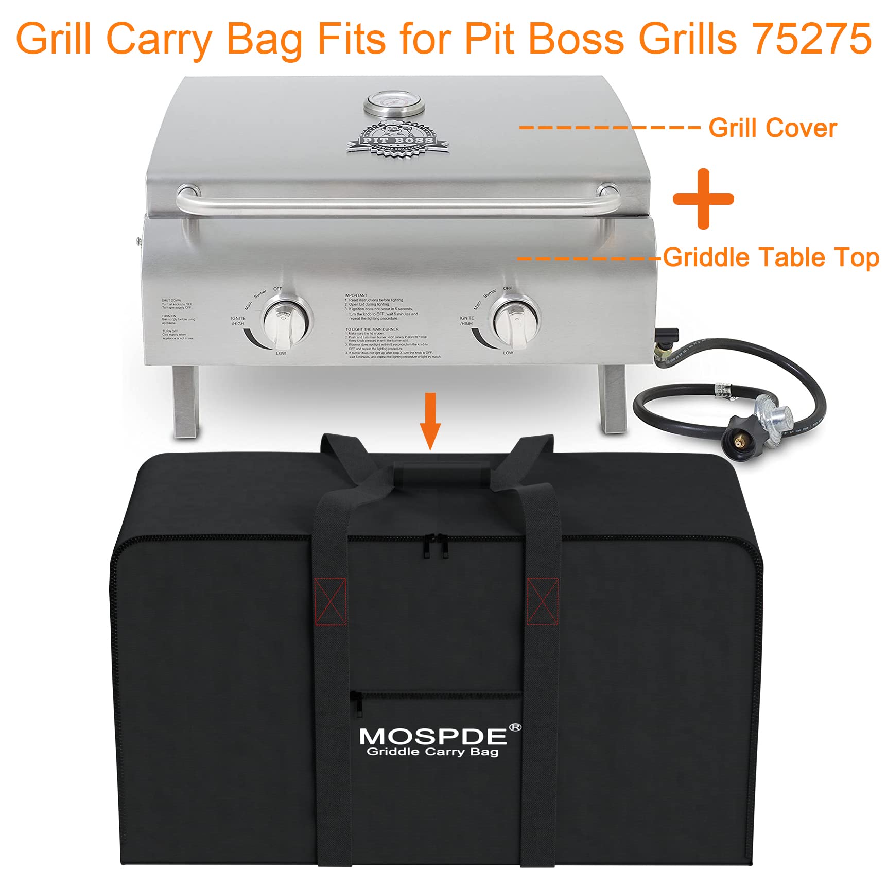 Pit Boss Grills 75275 Portable Gas Grill Carry Bag - Heavy Duty 600D Water-Resistant Griddle & Grill Carrying Case for Outdoor BBQ, Camping, and Tailgating