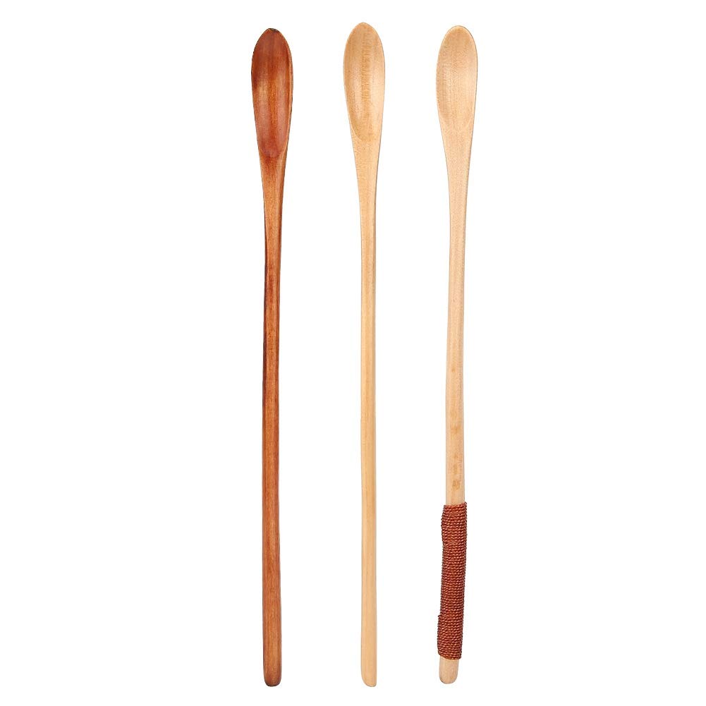 3-Piece Wooden Milk Stirring Spoon Set - Long Handle Honey Mixing Spoon for Coffee, Tea, and Hot Beverages - Perfect for Home, Cafe, and Kitchen Use