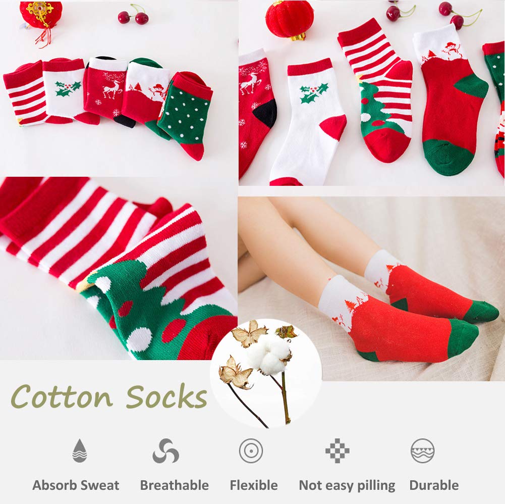 Christmas Socks for Kids - 5 Pairs Holiday Themed Children's Socks for Boys & Girls - Perfect Christmas Gift & Stocking Stuffer for Family Gatherings & Winter Celebrations