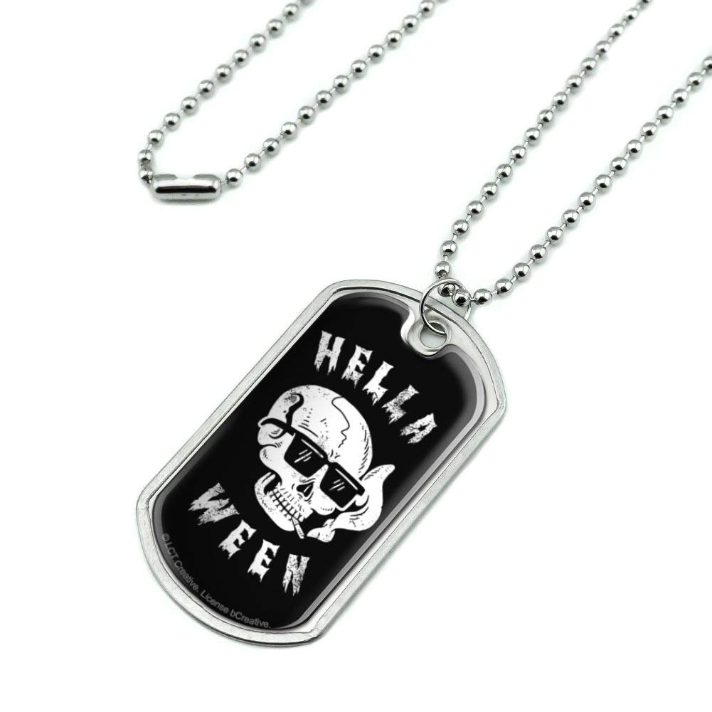 Halloween Smoking Skull Dog Tag Pendant Necklace with Chain - Funny Military Humor Jewelry for Costume Parties & Cosplay