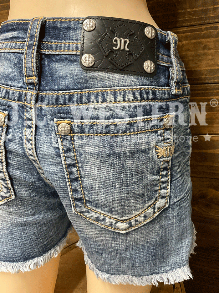 Miss Me M3636H91 Women's Mid Rise Vintage Blue Denim Shorts - Perfect for Casual Outings, Summer Fashion & Boho Style